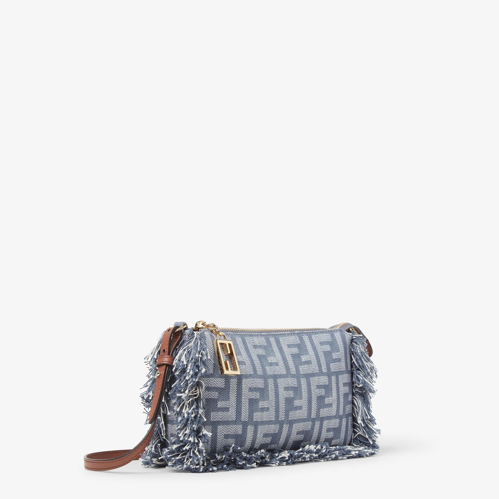 Baguette PouchBlue denim-effect FF jacquard charm pouch with chain Product Image
