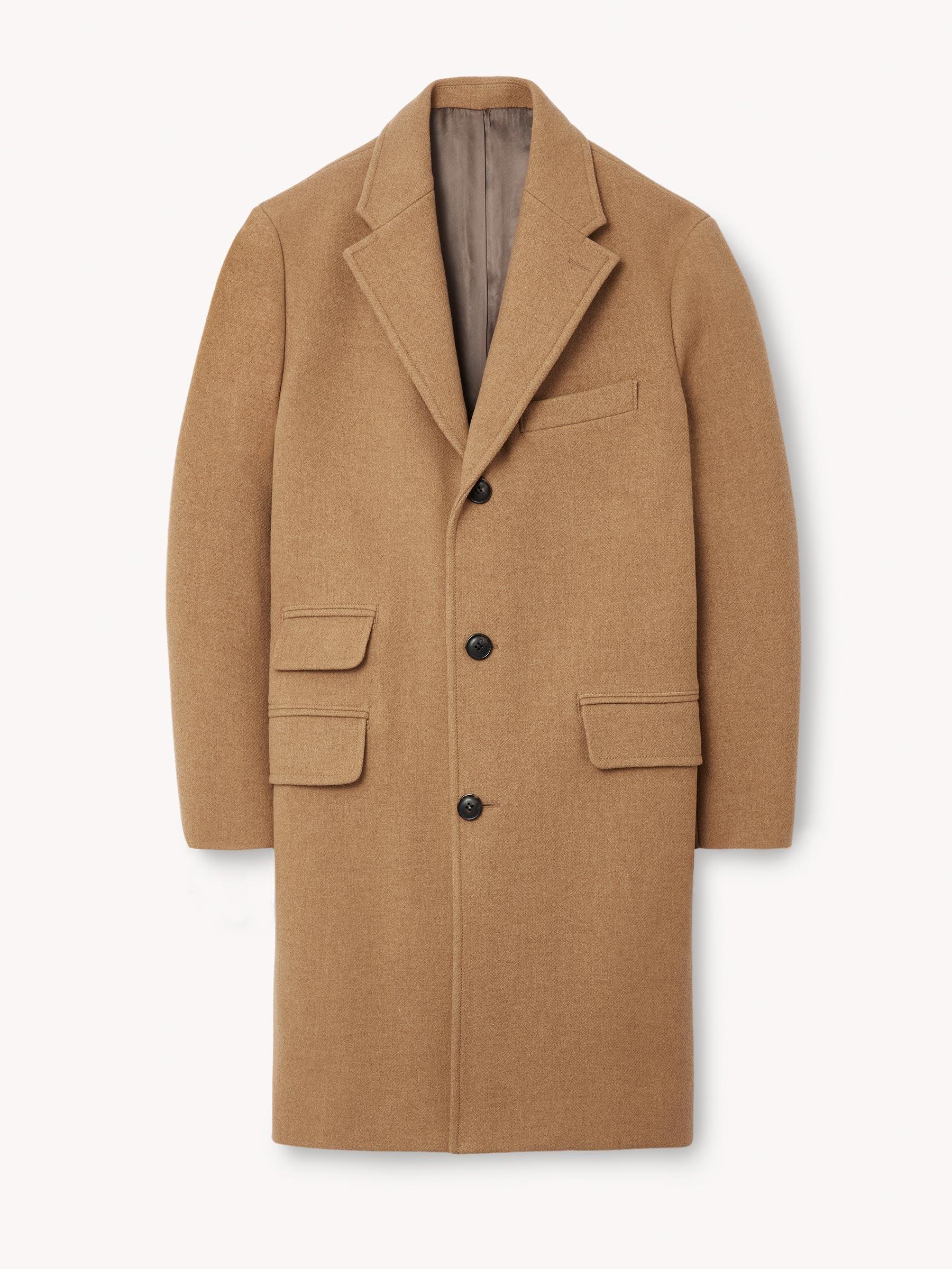 Camel Herringbone Italian Double-Faced Wool Town Coat Product Image