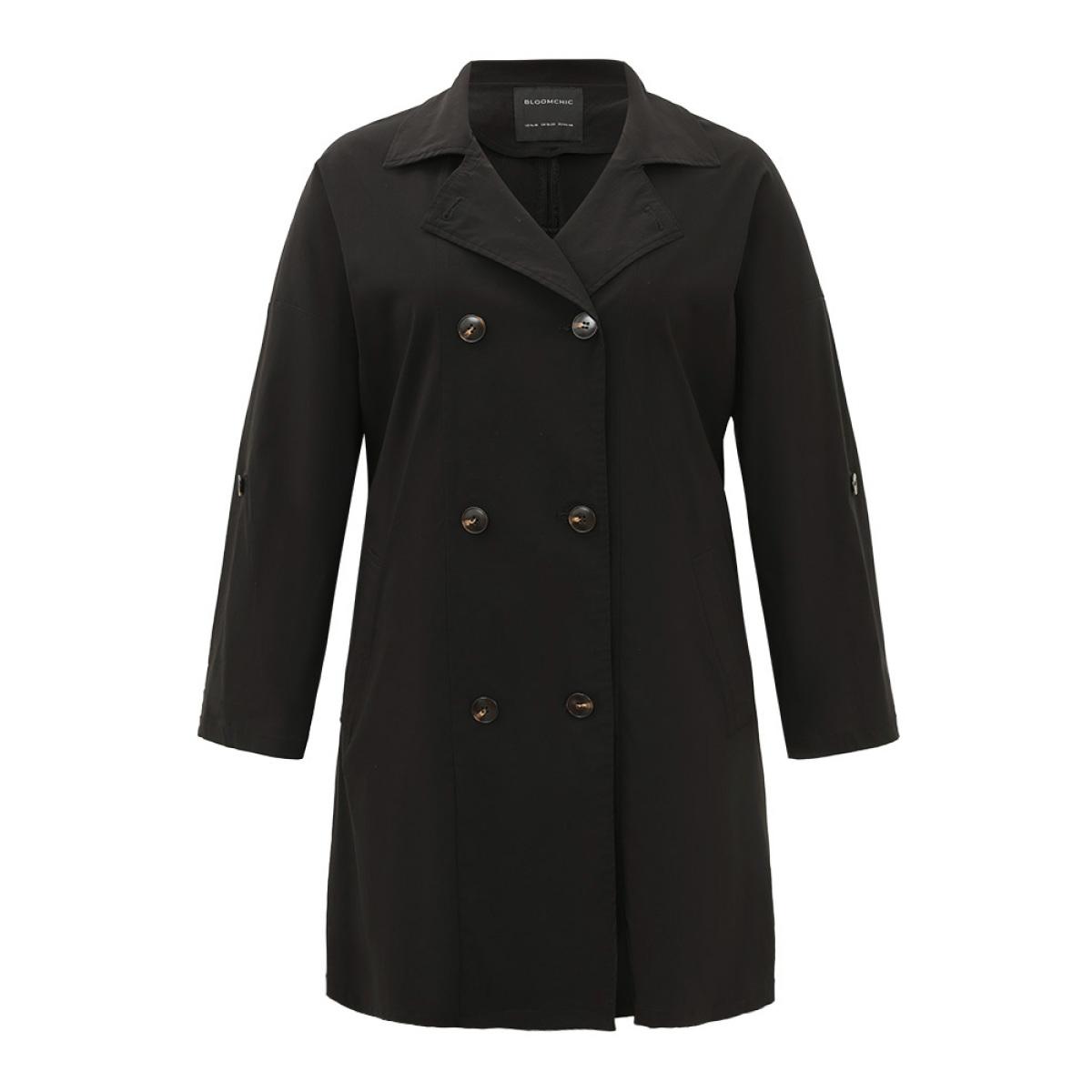 Plus Size Halloween Plain Lapel Collar Button Up Tab Sleeve Coat Women Black Casual Plain Ladies Dailywear Winter Coats BloomChic 30/6X Product Image