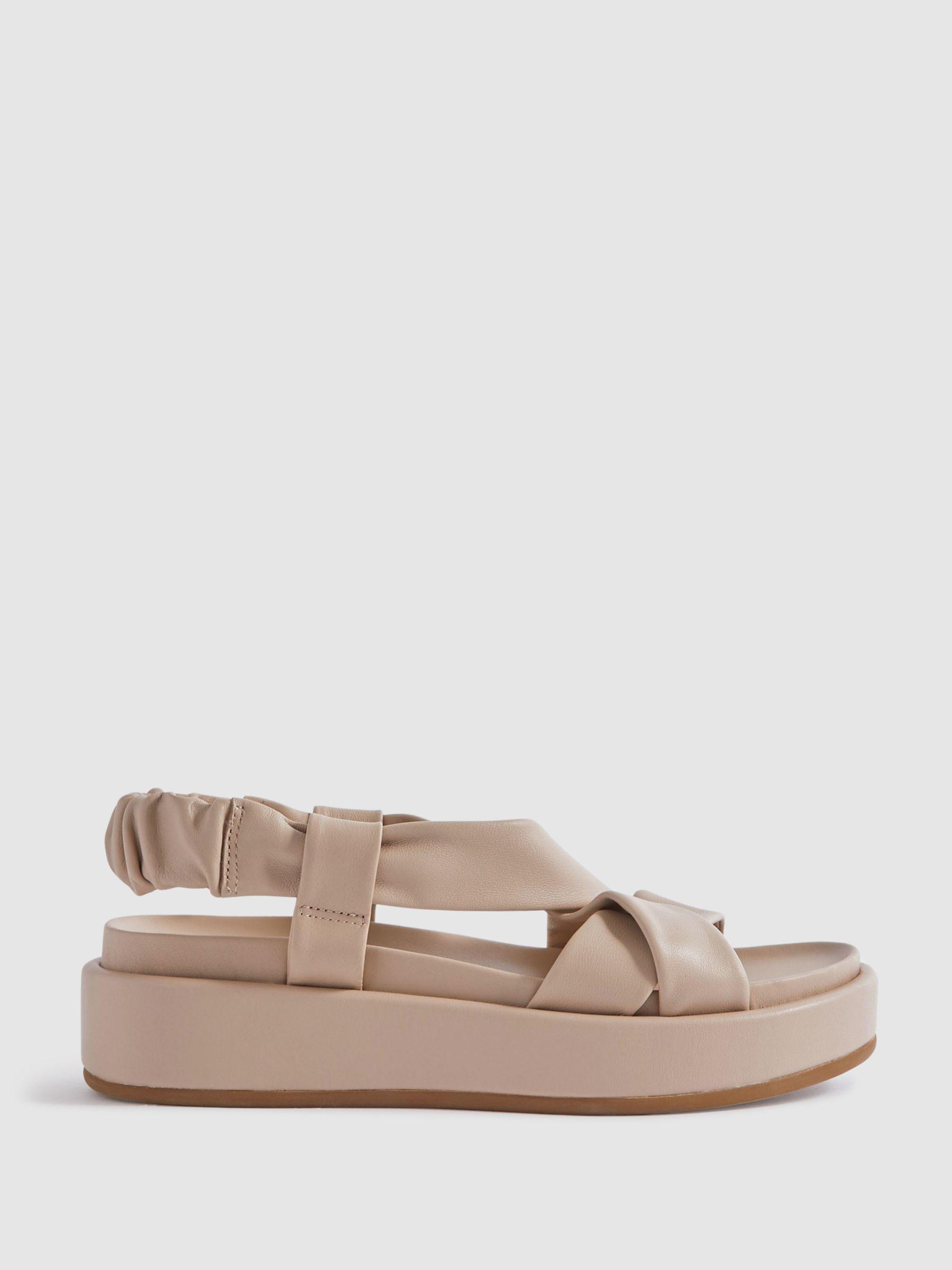 Chunky Platform Leather Sandals in Nude Product Image