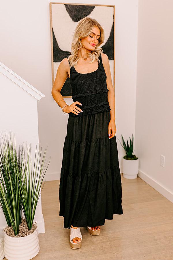 Sunset Beach Stroll Crochet Maxi Dress in Black Product Image