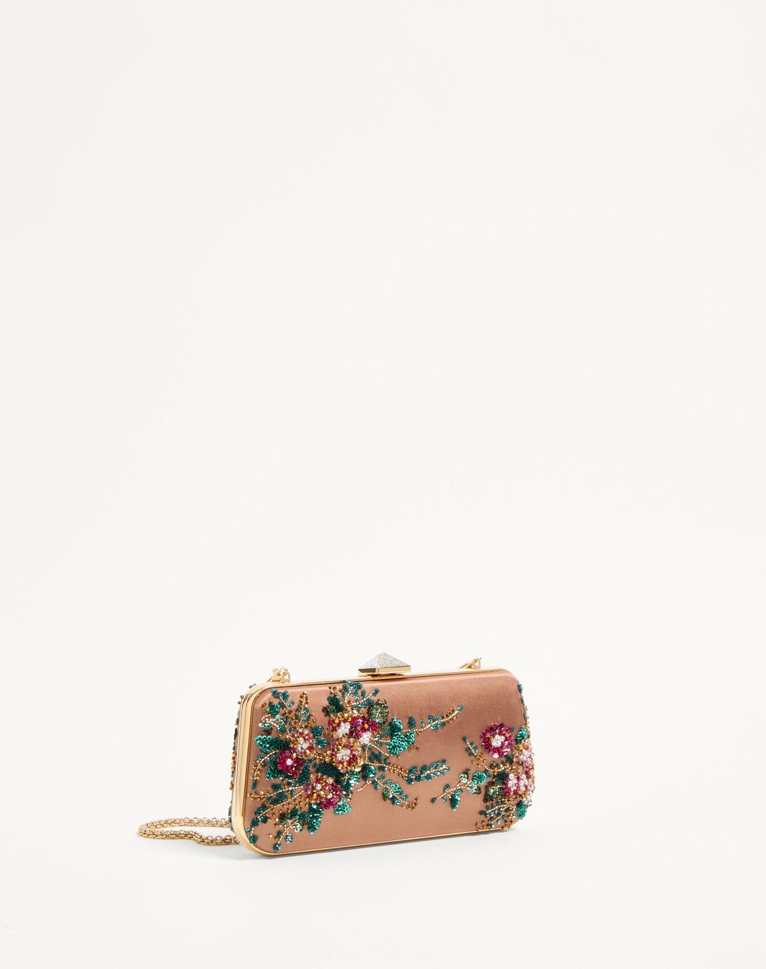 Carry Secrets Satin Minaudiere With Floral Embroidery Product Image