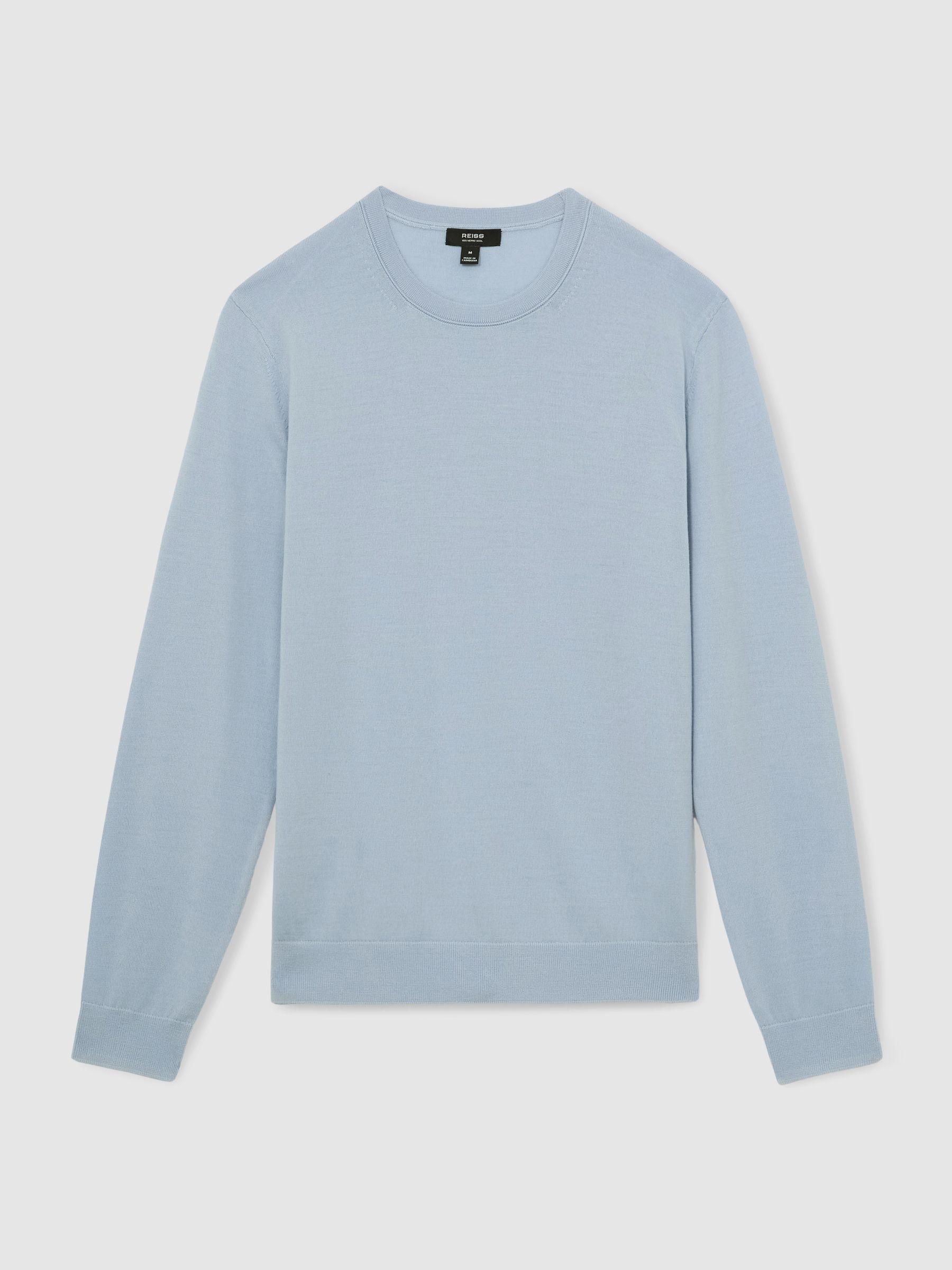 Merino Wool Crew Neck Jumper in Soft Blue Product Image