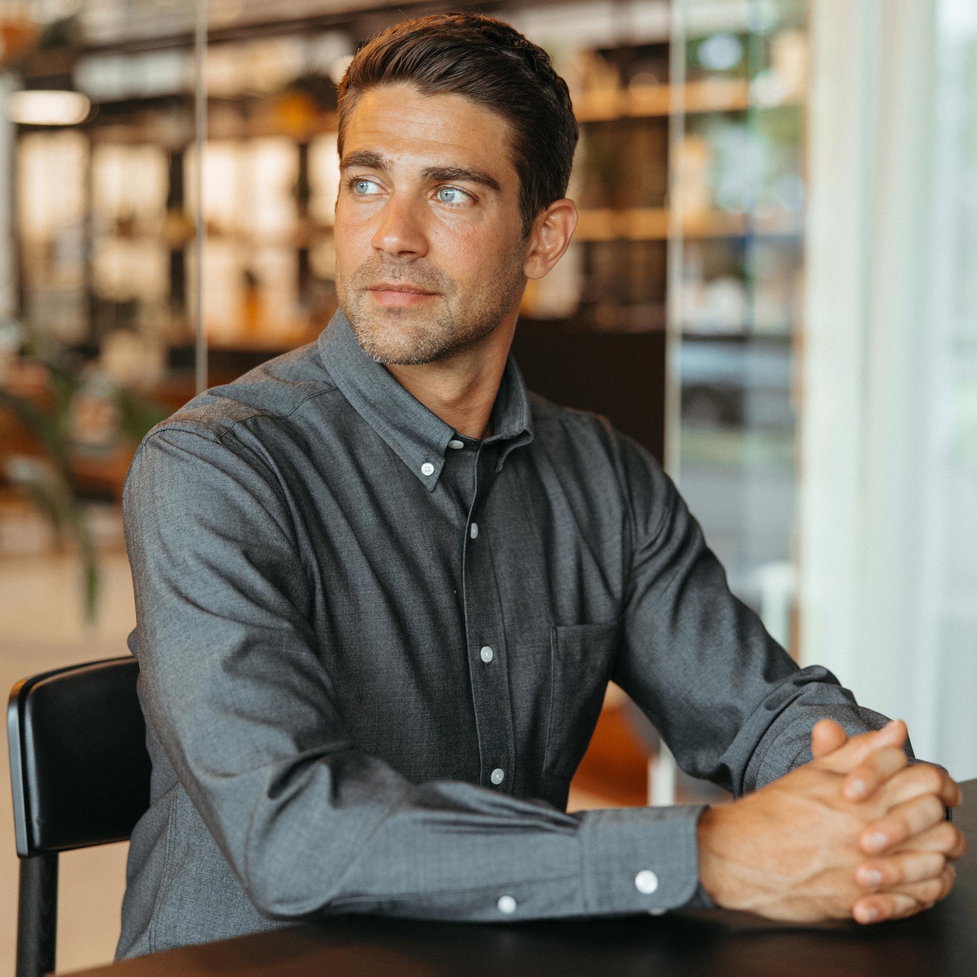 Merino Wool Button-Down Shirt | Black Oxford 210 Product Image