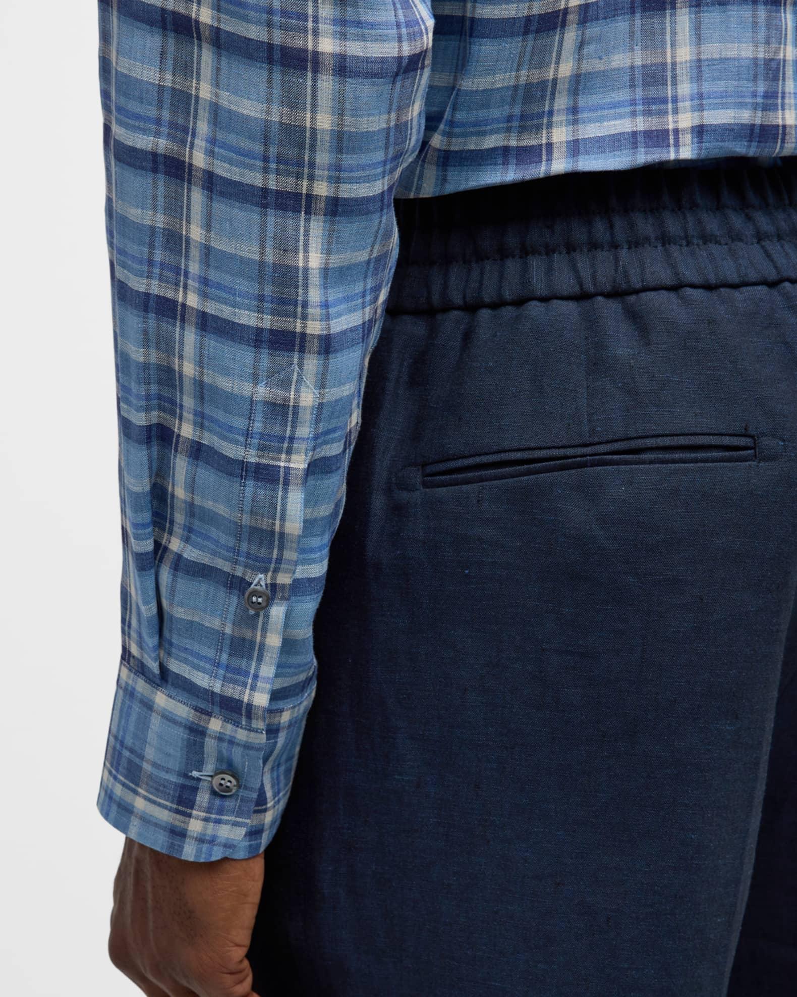 Men's Linen Plaid Casual Button-Down Shirt Product Image