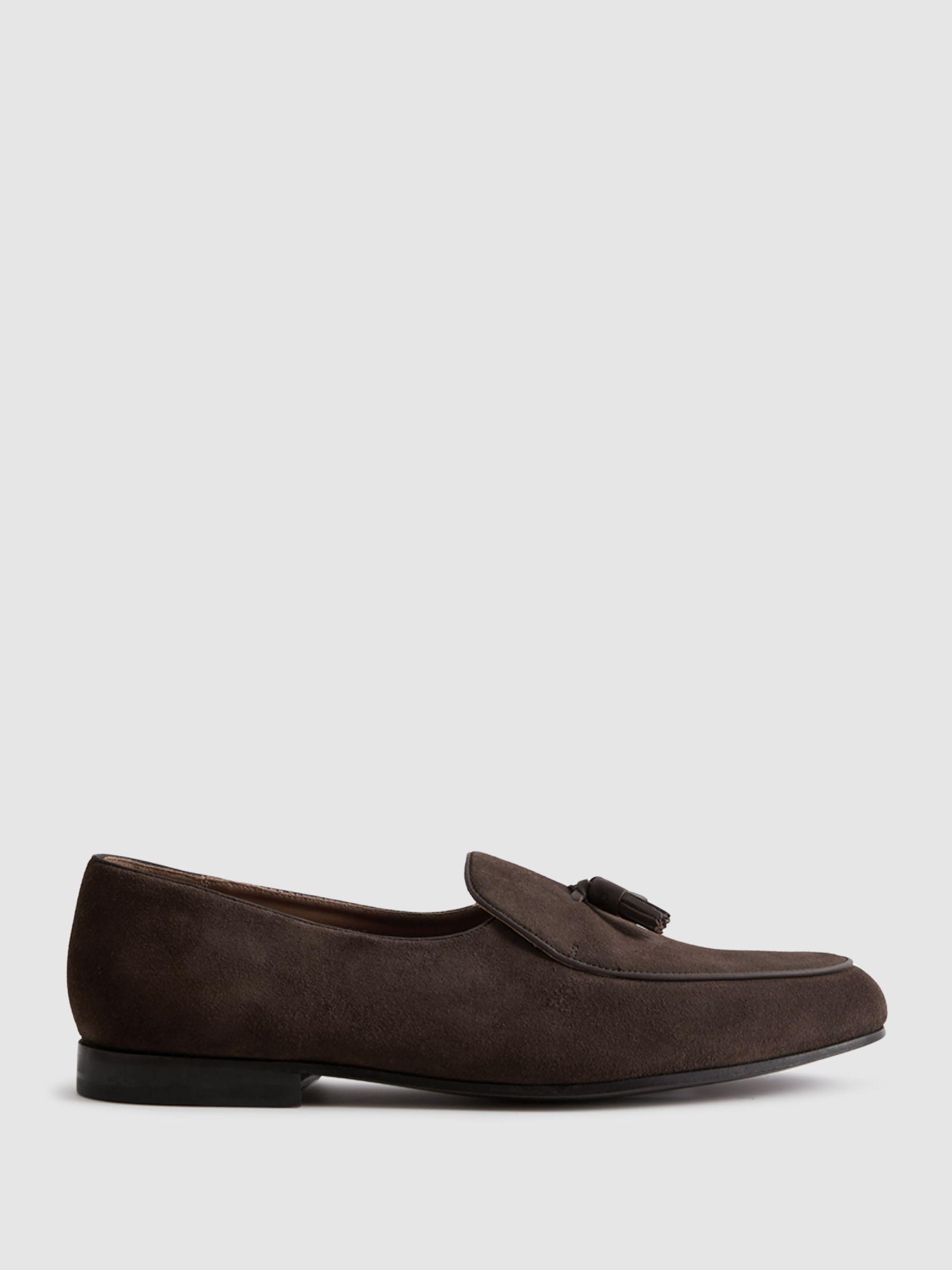 Suede Slip-On Belgian Loafers in Dark Brown Product Image