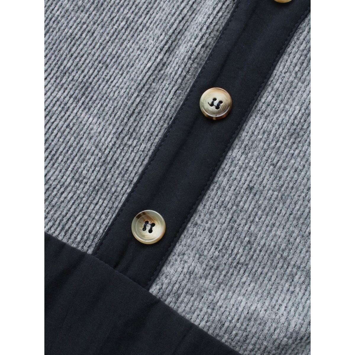 Plus Size Contrast Shirt Collar Button Detail Dress Indigo Women Elegant Contrast Shirt collar Extra Long Sleeve Curvy BloomChic 14-16/1X Product Image