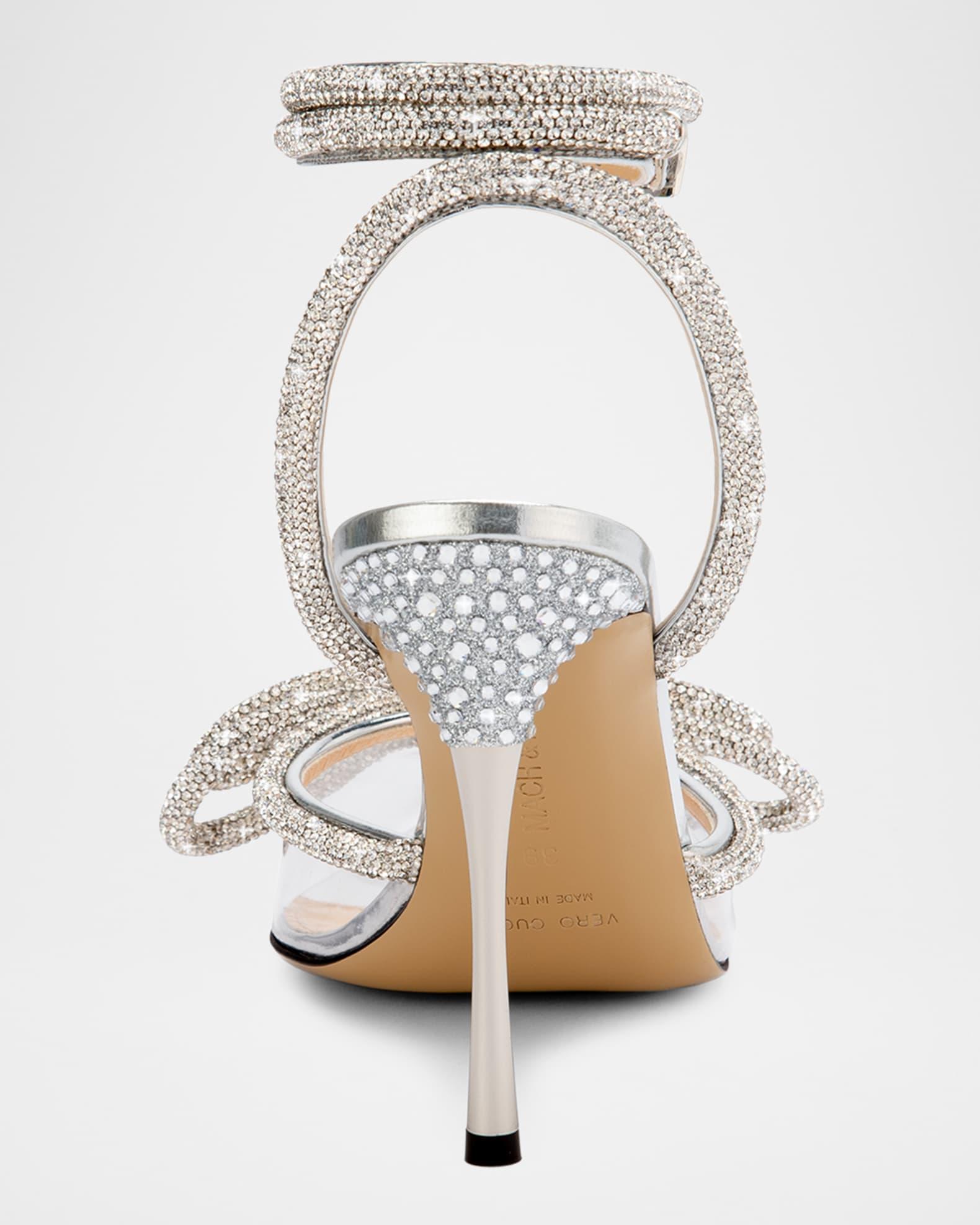 Strass Double Bow Clear Ankle-Strap Pumps Product Image