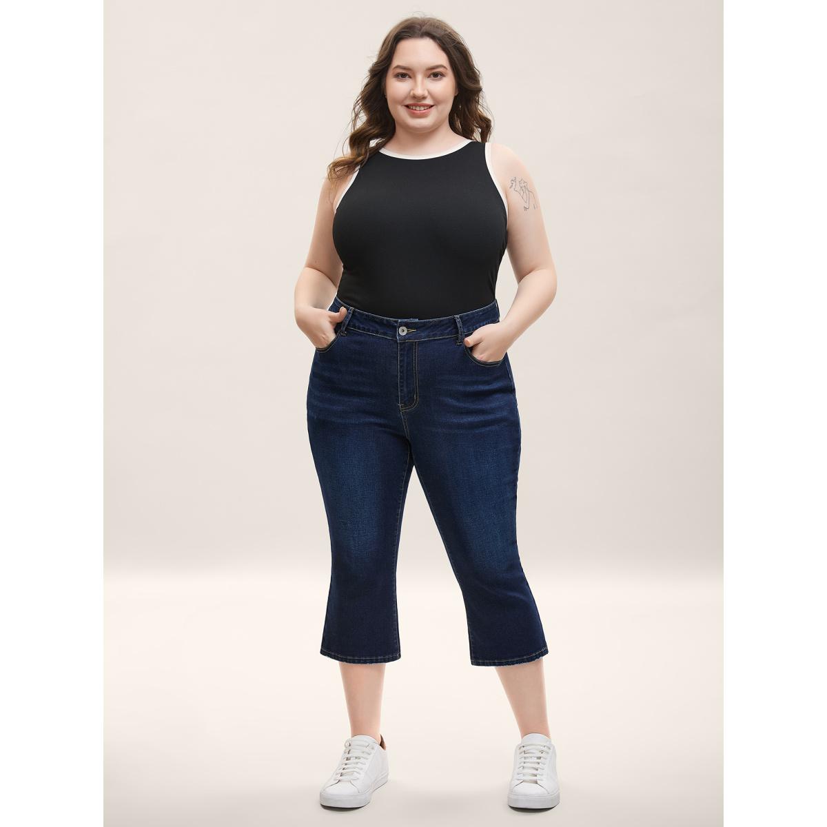 Plus Size Skinny-Fit Cropped Mid-Rise Jeans Women Darkindigo Timeless Medium stretch Slanted pocket Jeans BloomChic 22/3X Product Image