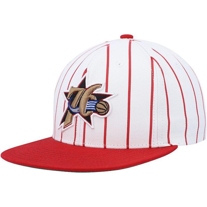 Men's Mitchell & Ness White Philadelphia 76ers Hardwood Classics Pinstripe Snapback Hat, 76r White Product Image
