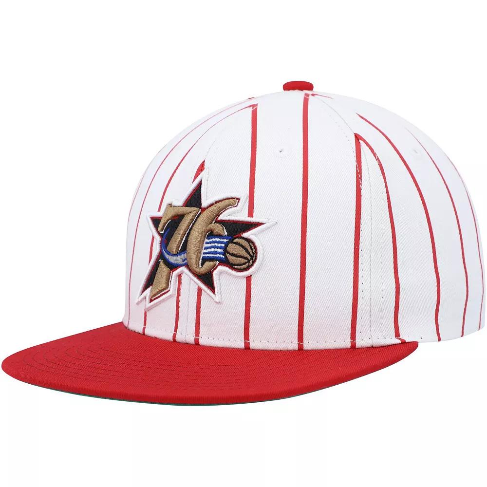 Men's Mitchell & Ness White Philadelphia 76ers Hardwood Classics Pinstripe Snapback Hat, 76r White Product Image