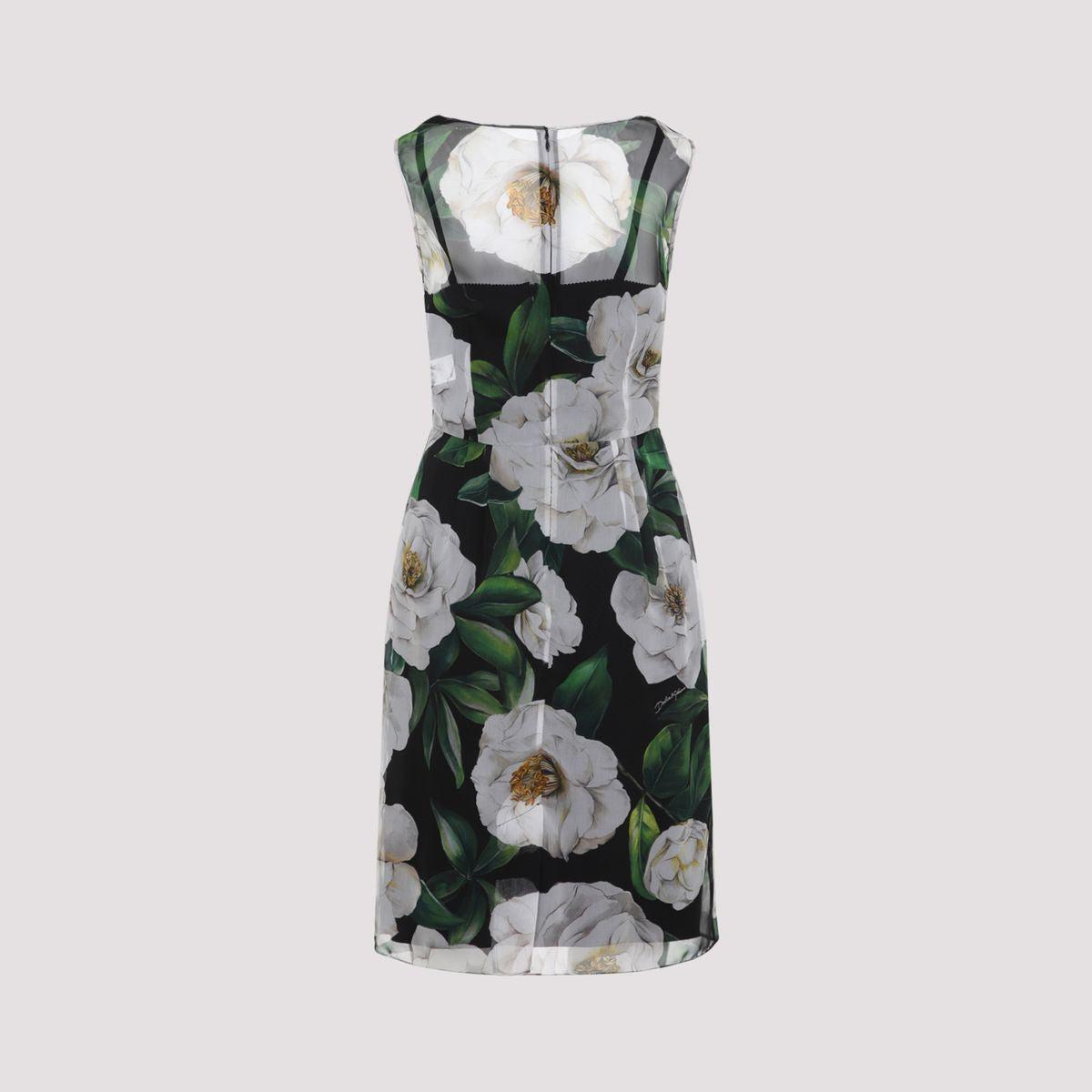 DOLCE & GABBANA Silk Dress With Floral Print Dresses Multicolor In Gardeniafnero Product Image