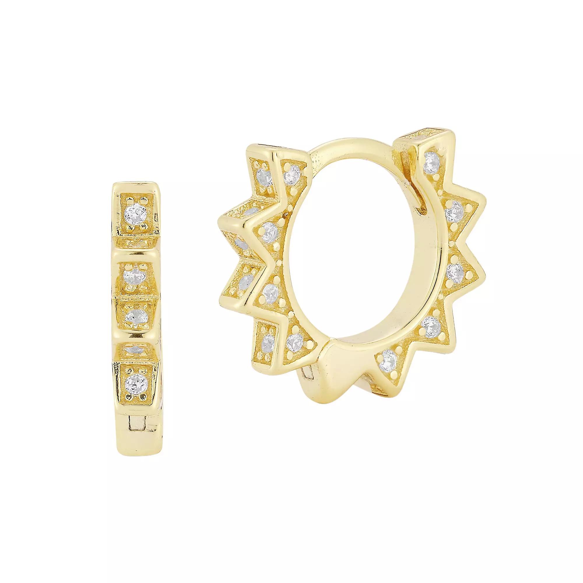 Sunkissed Sterling Cubic Zirconia Spike Huggie Hoop Earrings, Women's, Gold Tone Product Image