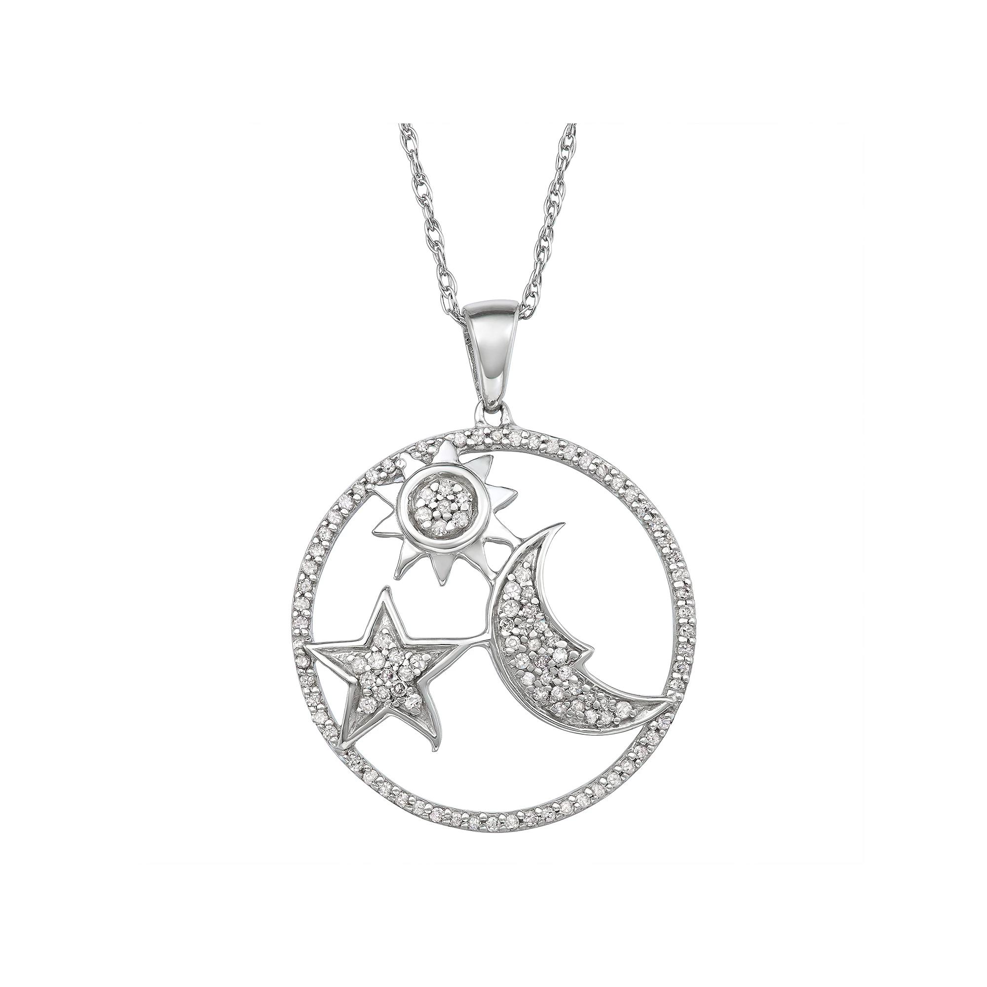 Jewelexcess Sterling Silver 1/3 Carat T.W. Diamond Star Sun Moon Pendant Necklace, Women's, Size: 18" Product Image