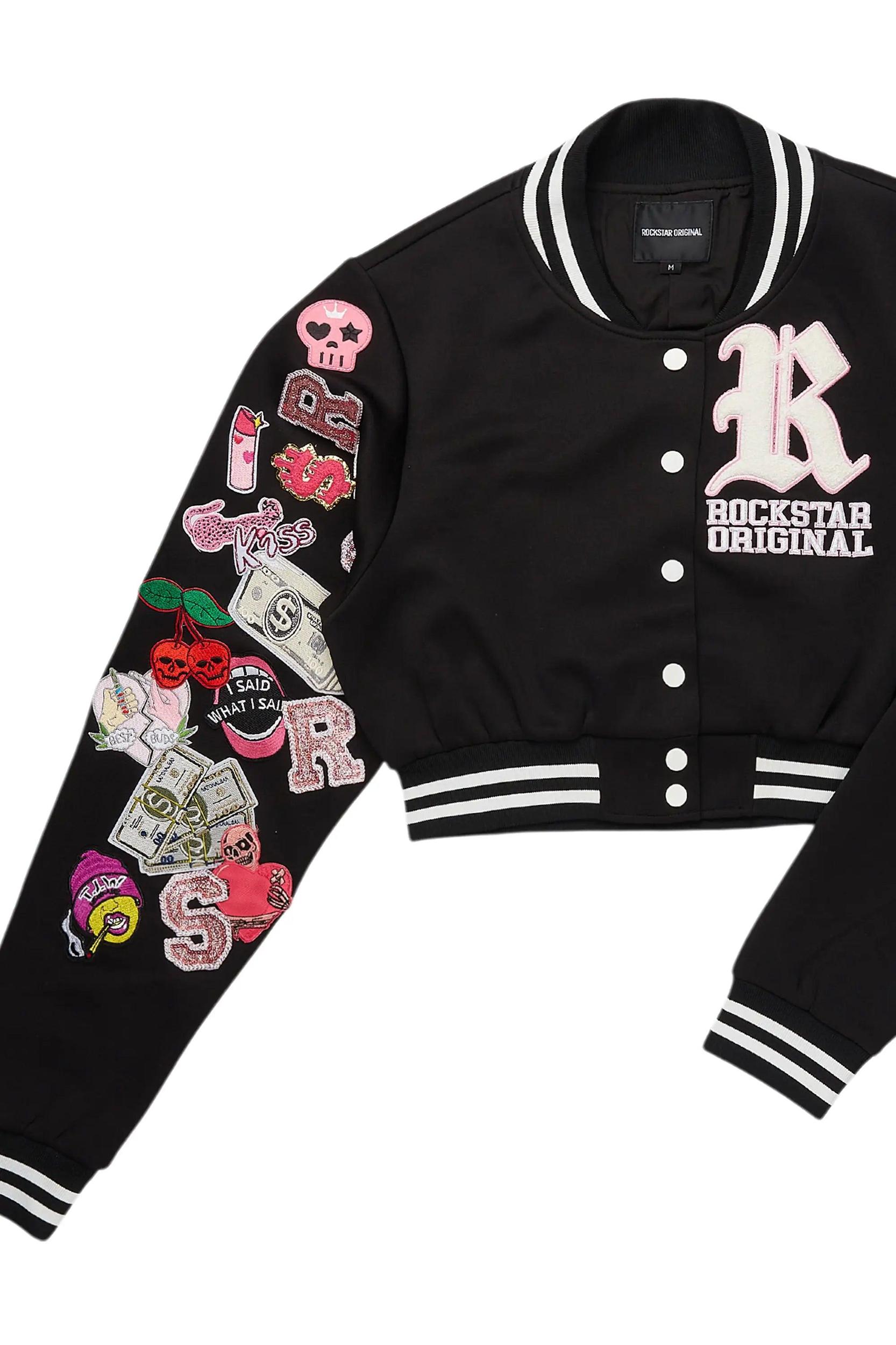 Jakaira Black Crop Varsity Jacket Female Product Image