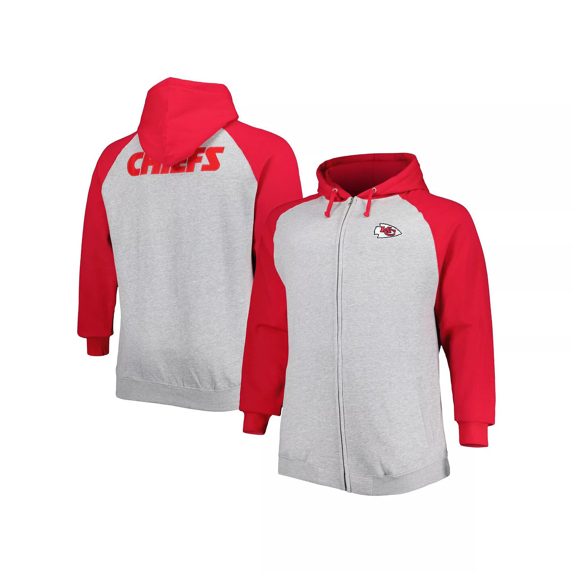 Men's Heather Gray Kansas City Chiefs Big & Tall Fleece Raglan Full-Zip Hoodie Jacket, Size: 2XB, Grey Product Image
