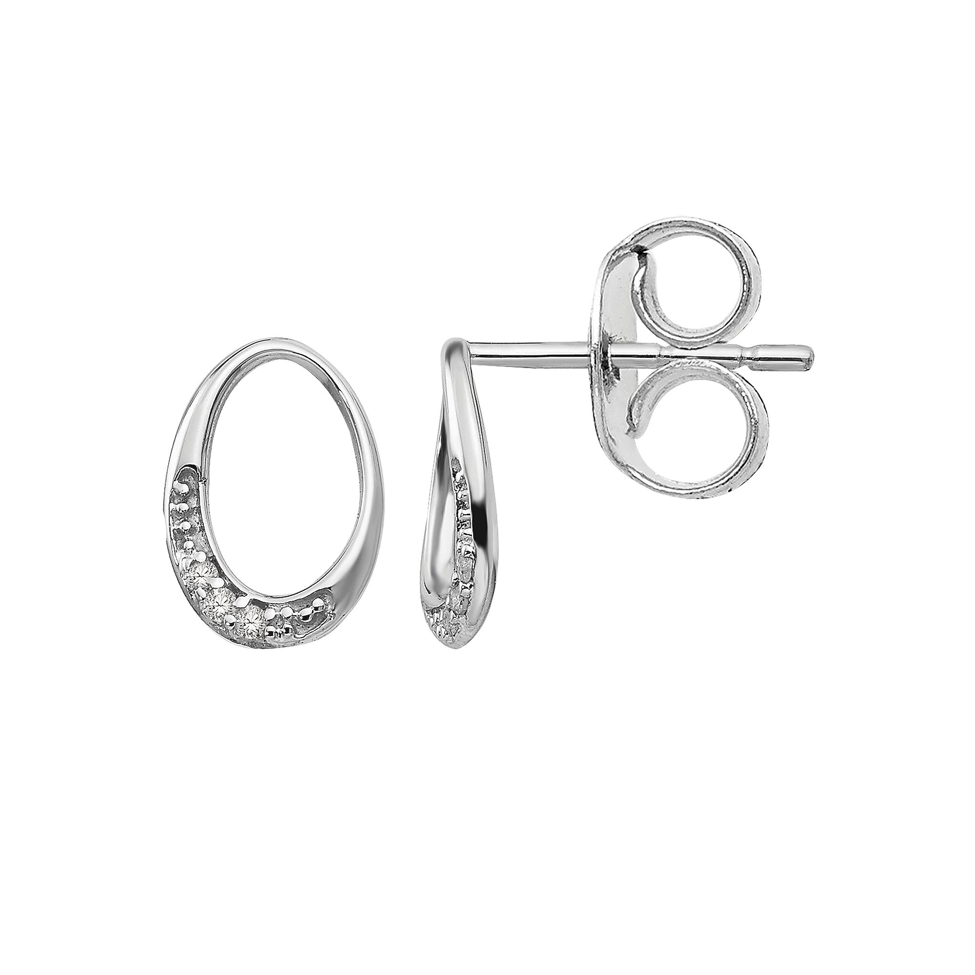 White Ice Sterling Silver Diamond Accent Oval Post Earrings, Womens Product Image