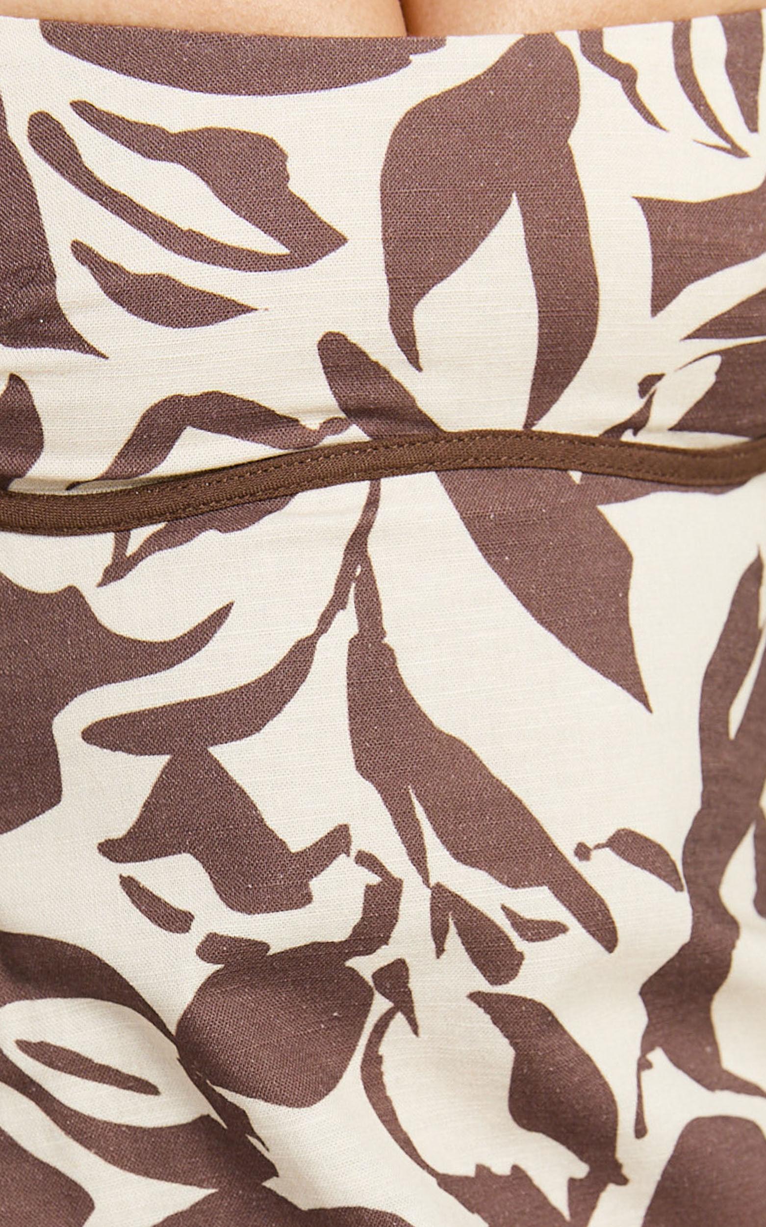 Gibson Midi Dress - Linen Scoop Neck Back Tie Dress in Tonal Stencil Floral Product Image