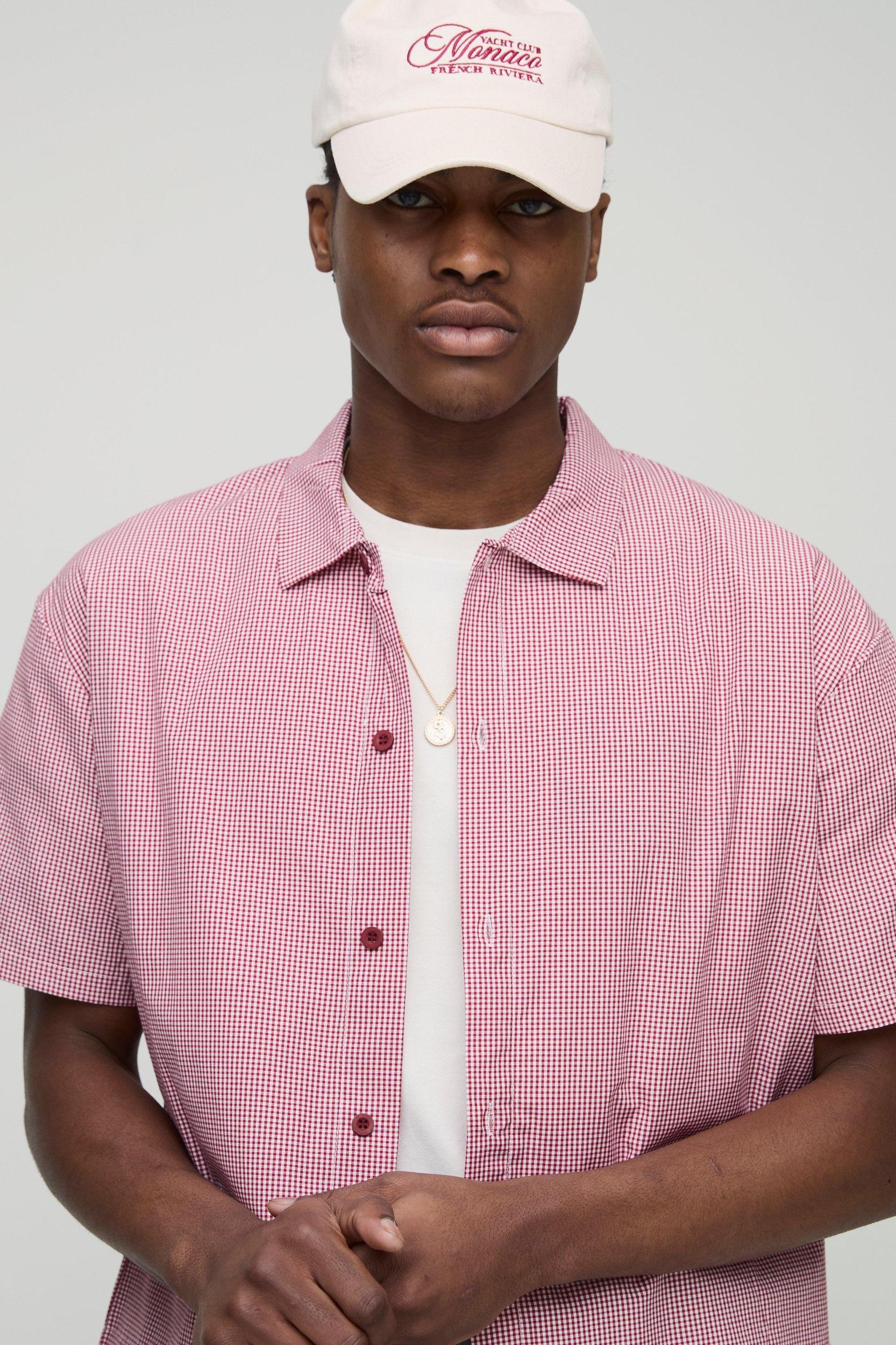 Oversized Boxy Micro Plaid Collared Shirt | boohooMAN USA Product Image