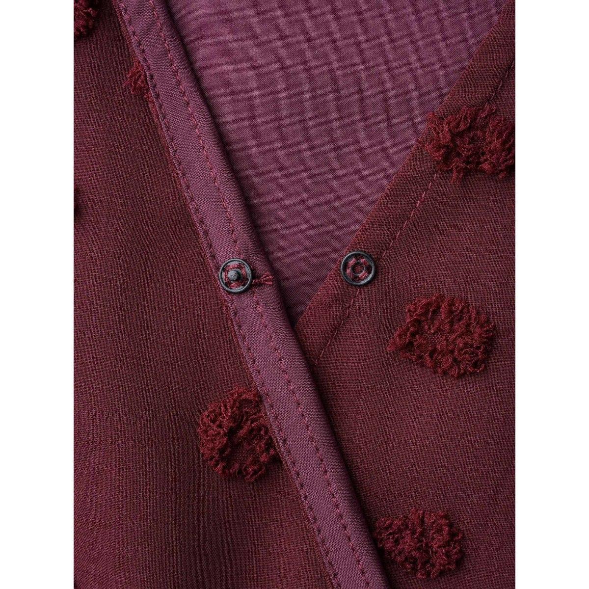 Plus Size Surplice Neck Textured Tiered Dress Burgundy Women Elegant Texture Overlap Collar Long Sleeve Curvy BloomChic 12/L Product Image