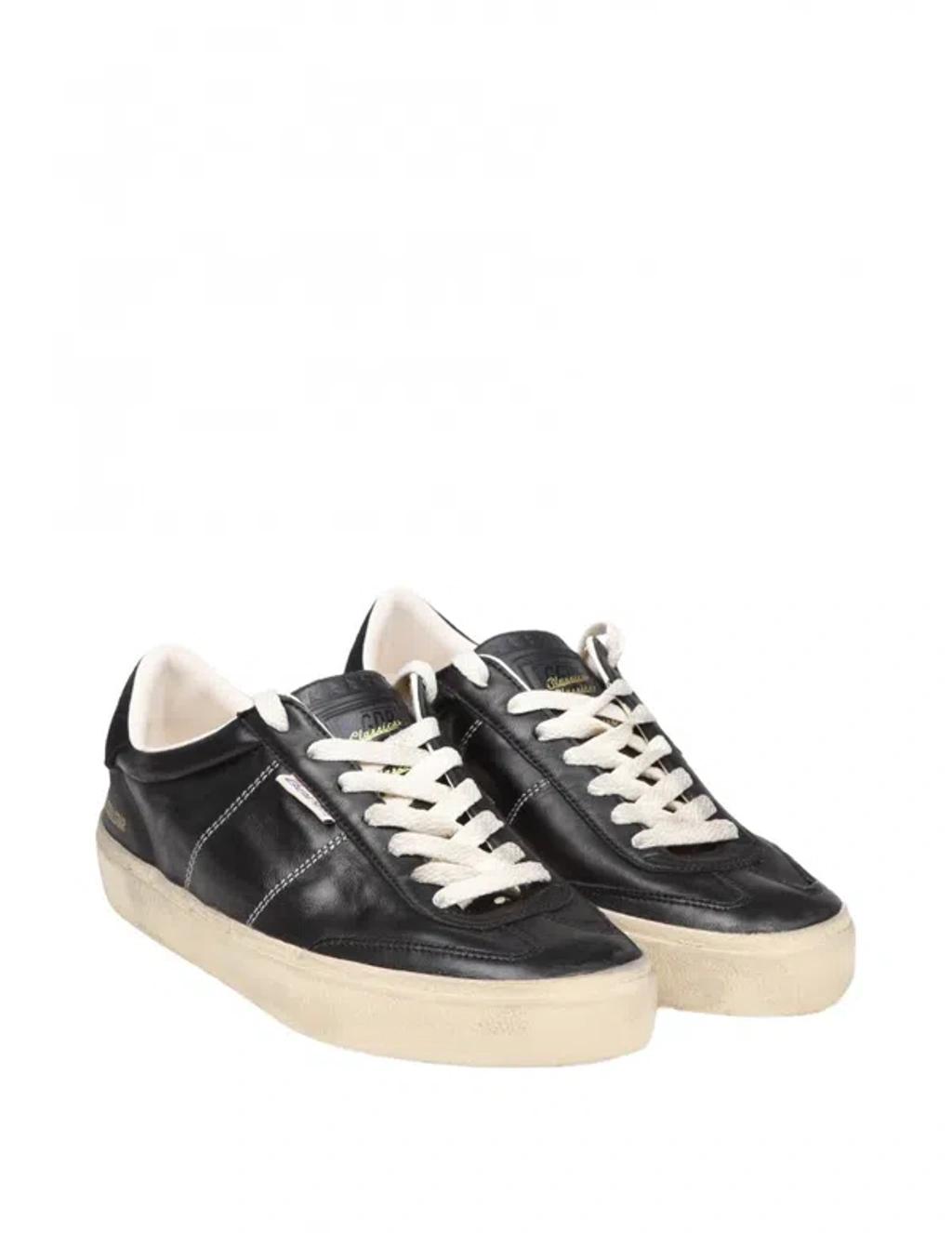 GOLDEN GOOSE Deluxe Brand Vintage-inspired Black Leather Sneakers With Contrasting White Laces Product Image