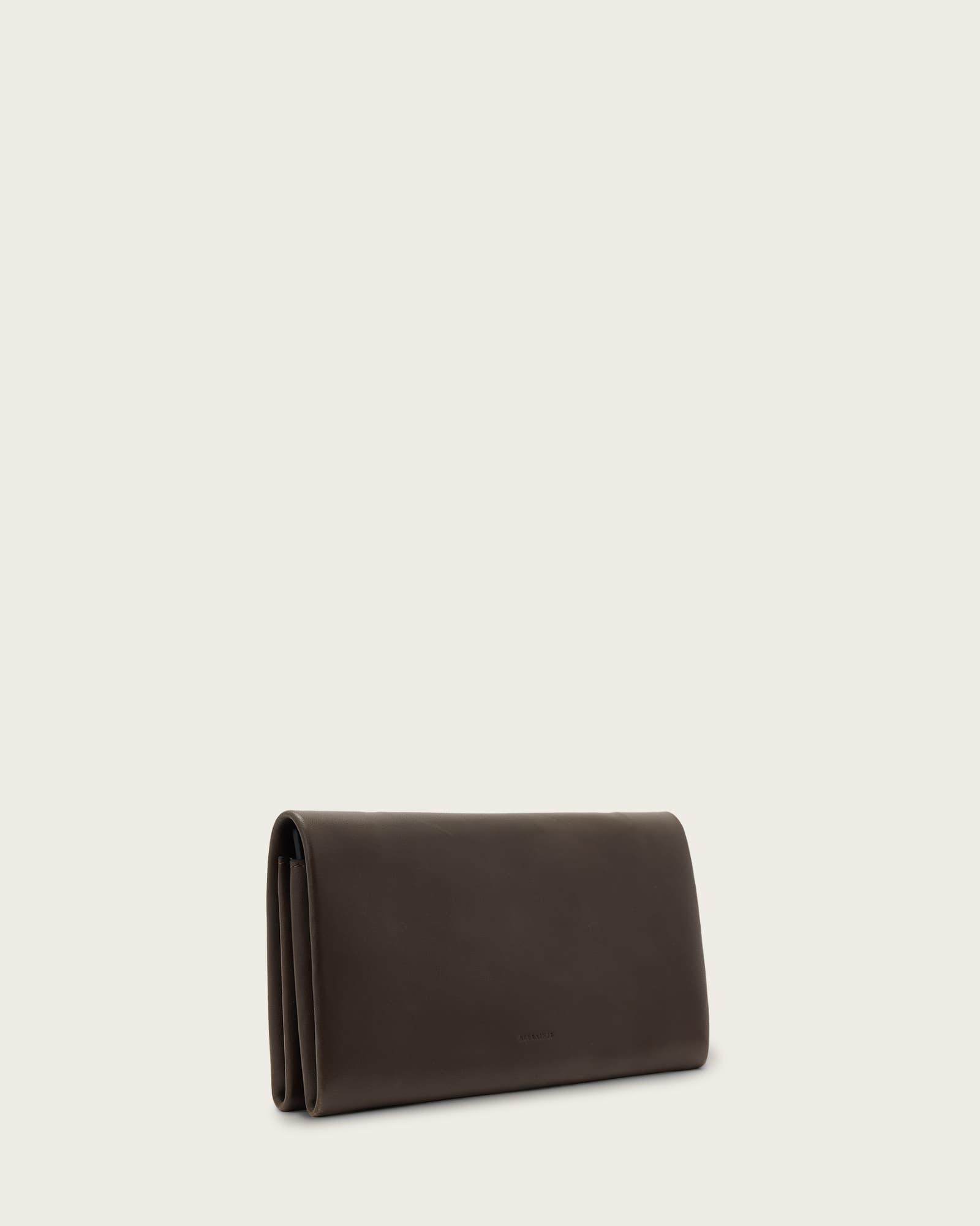 Harluna Leather Clutch Bag FANGO BROWN | ALLSAINTS US Product Image