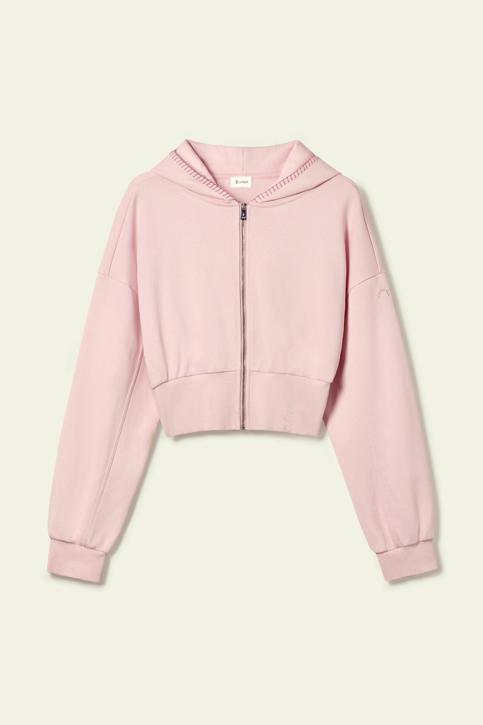 LILYSILK SILKERRY Womens Cropped Zip Up Hoodie | 100% Silk Loops | Cozy Zip-Up Jacket | Espresso L Product Image