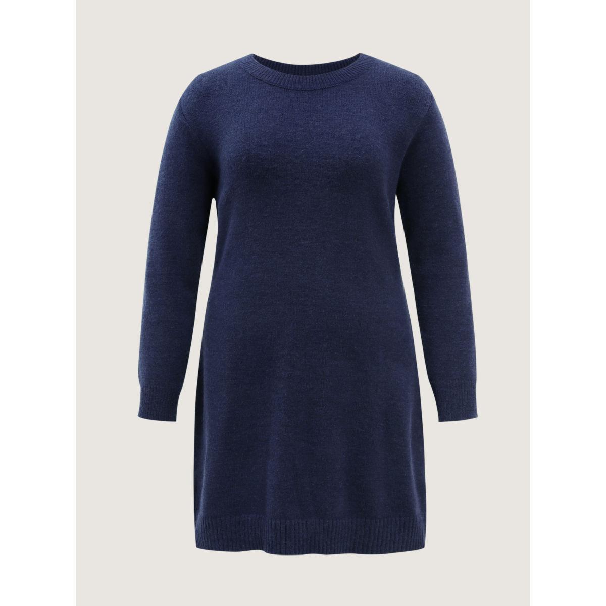 Plus Size Crew Neck Solid Midi Sweater Dress Indigo Women Leisure Bodycon Long Sleeve Casual Sweater Dresses BloomChic 30/6X Product Image