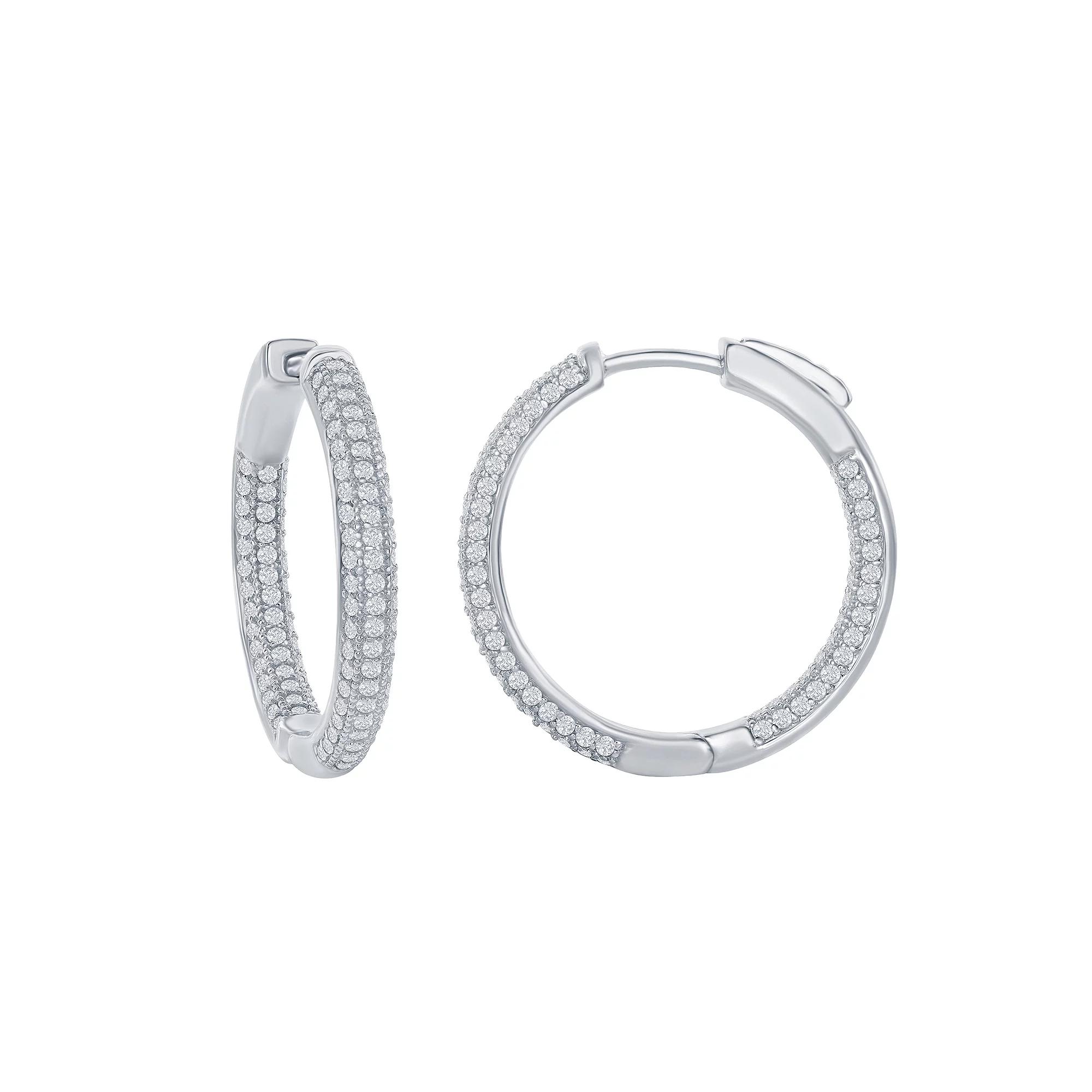 Sterling Silver Inside-Outside Cubic Zirconia Hoop Earrings, Women's Product Image