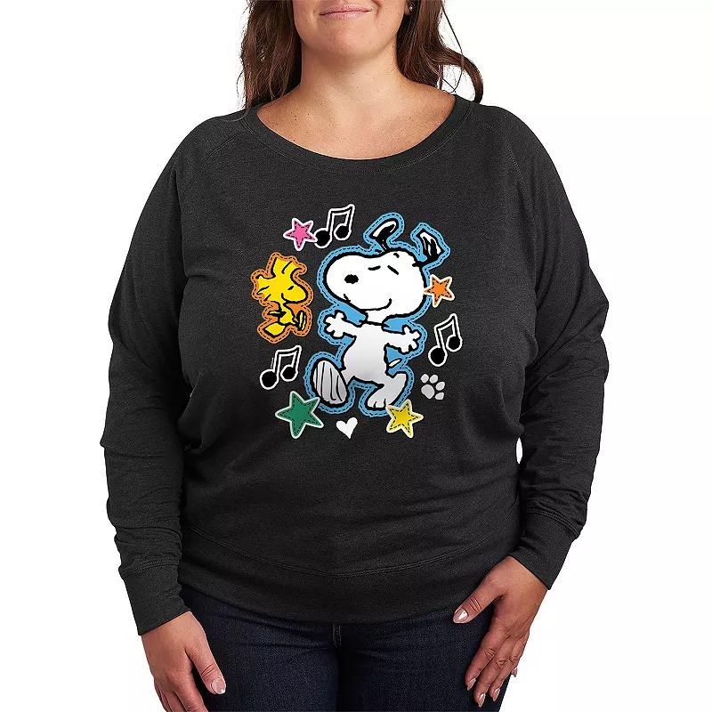 Plus Size Peanuts Snoopy Joy French Terry Long Sleeve Tee, Women's, Size: 4XL, Grey Indigo Product Image
