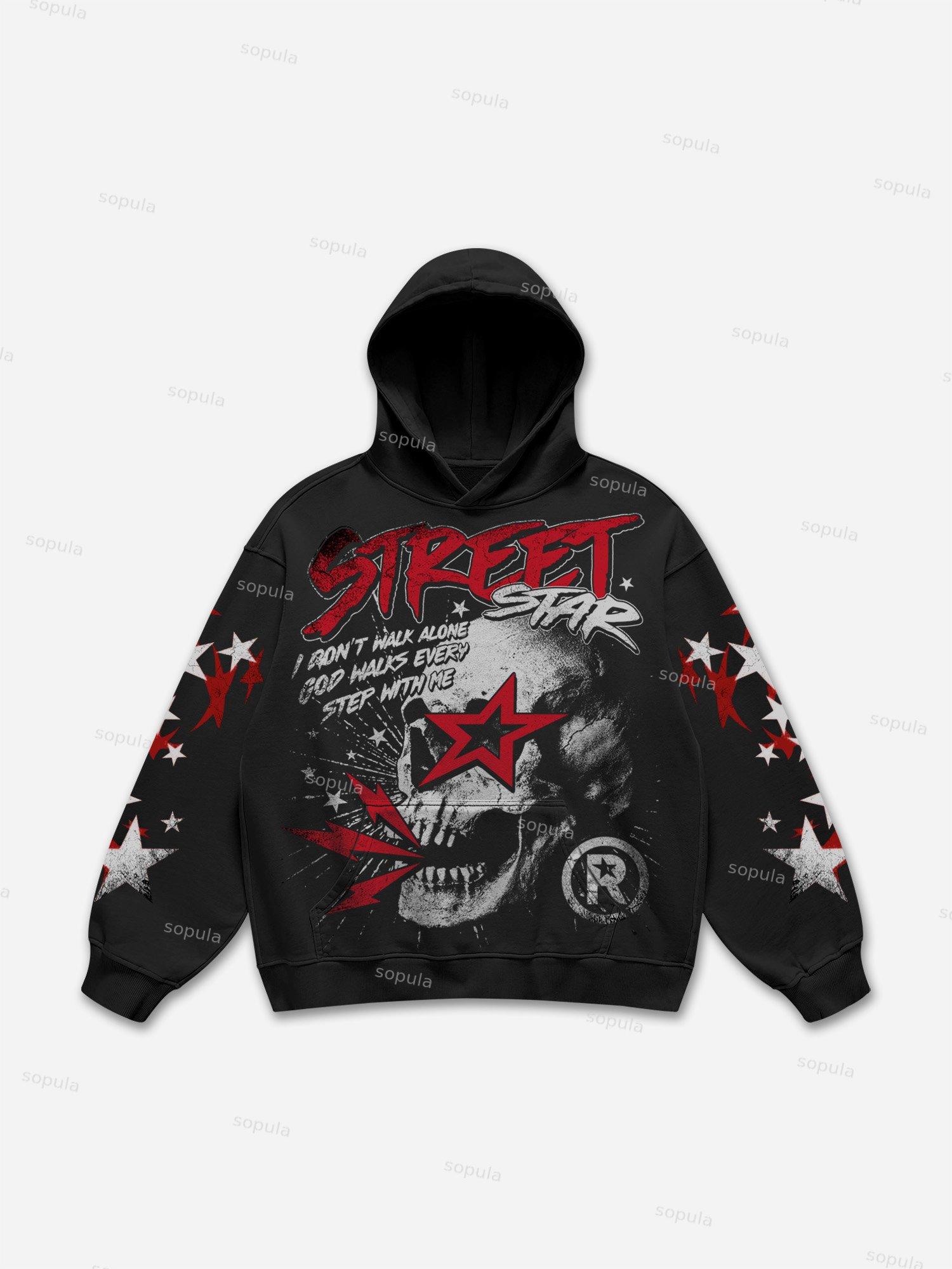 Street Star Skull Stars Vintage Graphic Hoodie Product Image