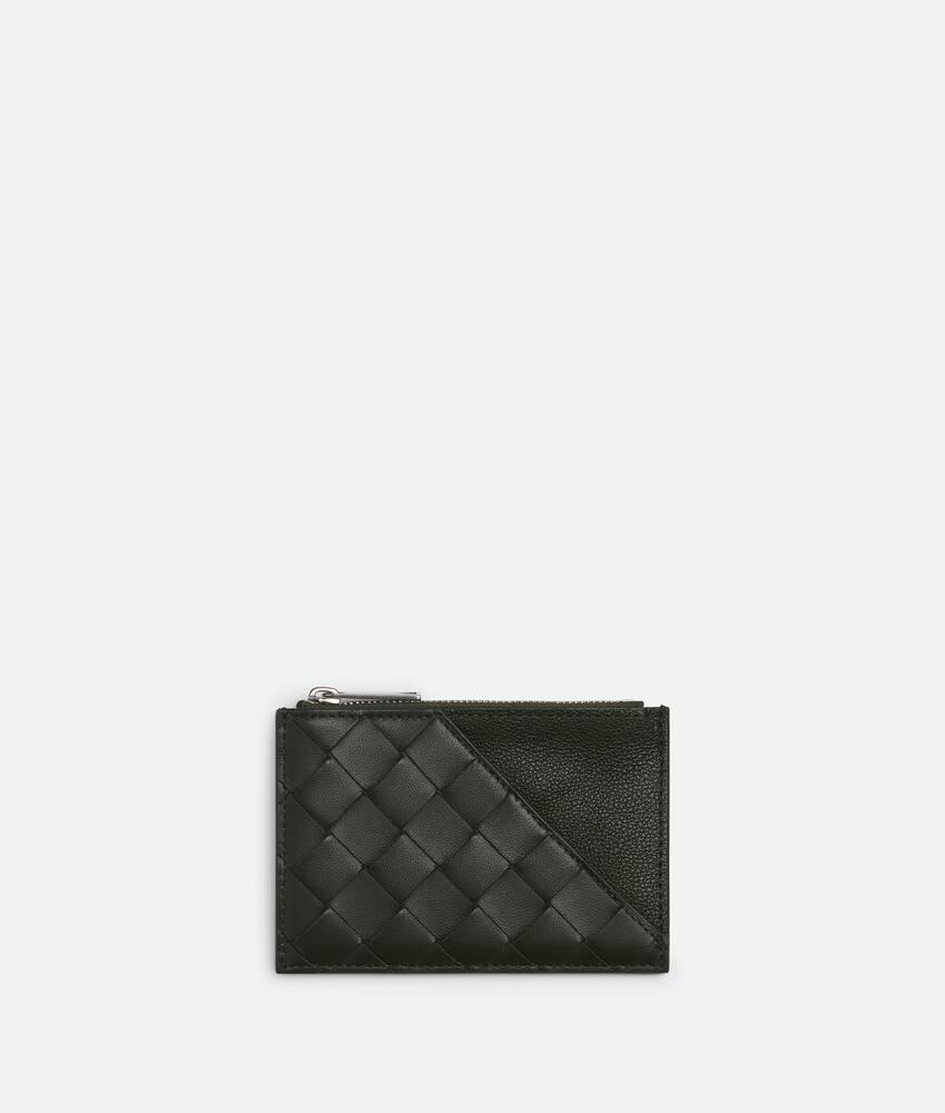 Men's Intrecciato Diagonal Zipped Card Case in Dark green Product Image