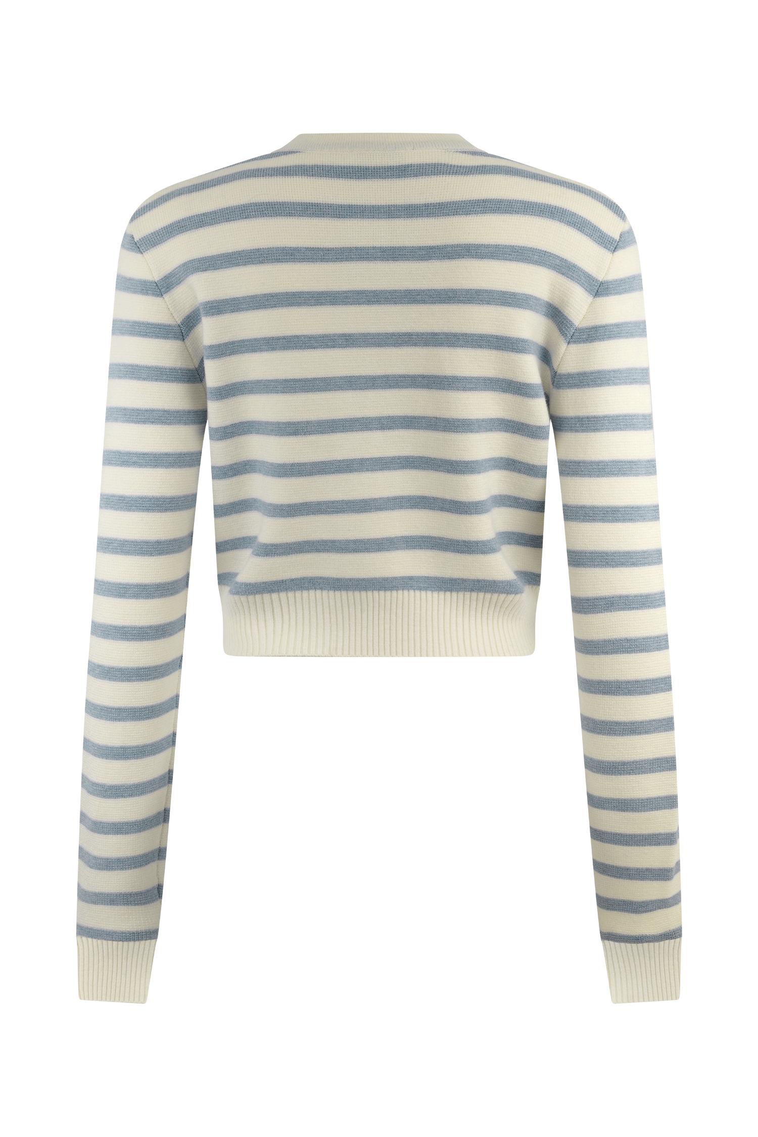 Tanner Striped Knit Cardigan - Light Blue/White Product Image