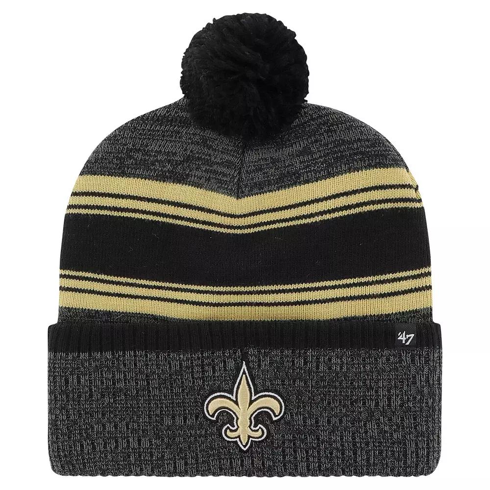 Men's '47 Black New Orleans Saints Fadeout Cuffed Knit Hat with Pom Product Image