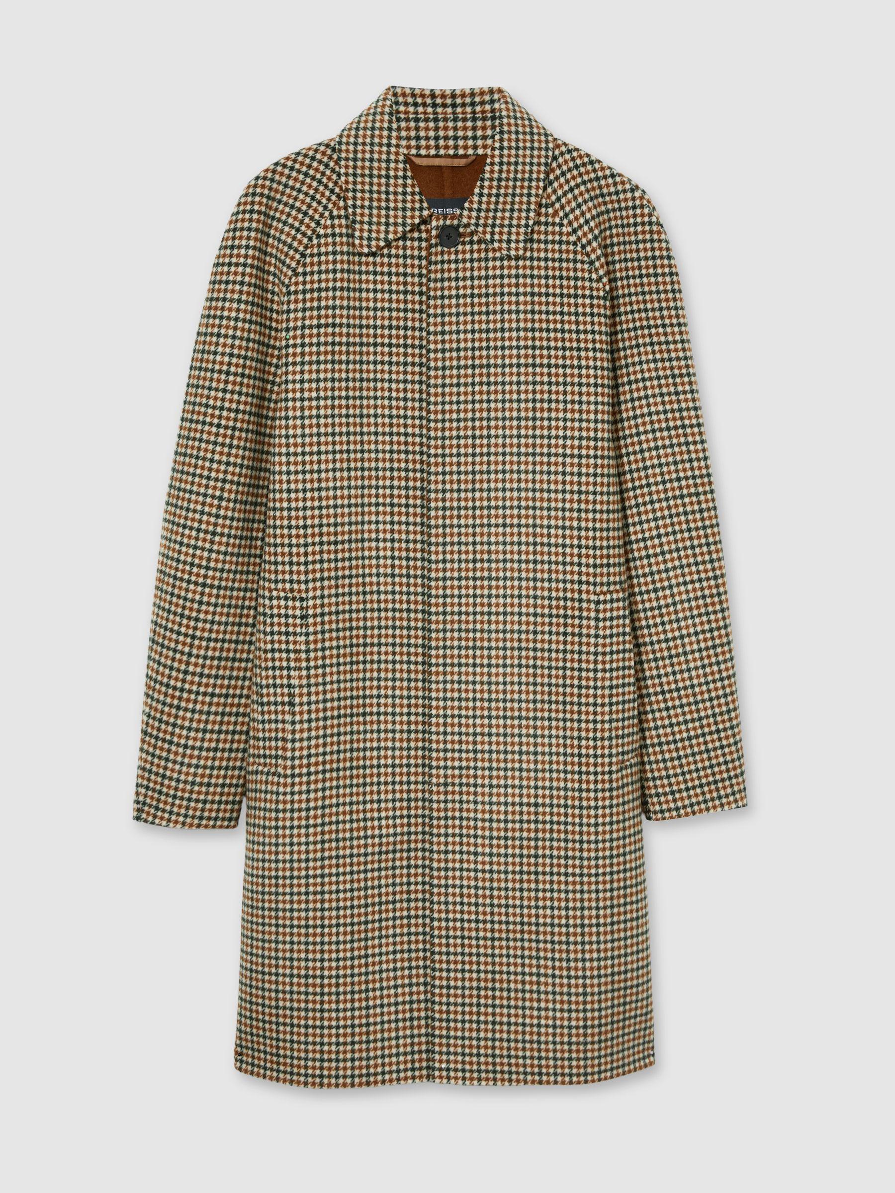 Wool Dogtooth Check Car Coat in Brown Multi Product Image