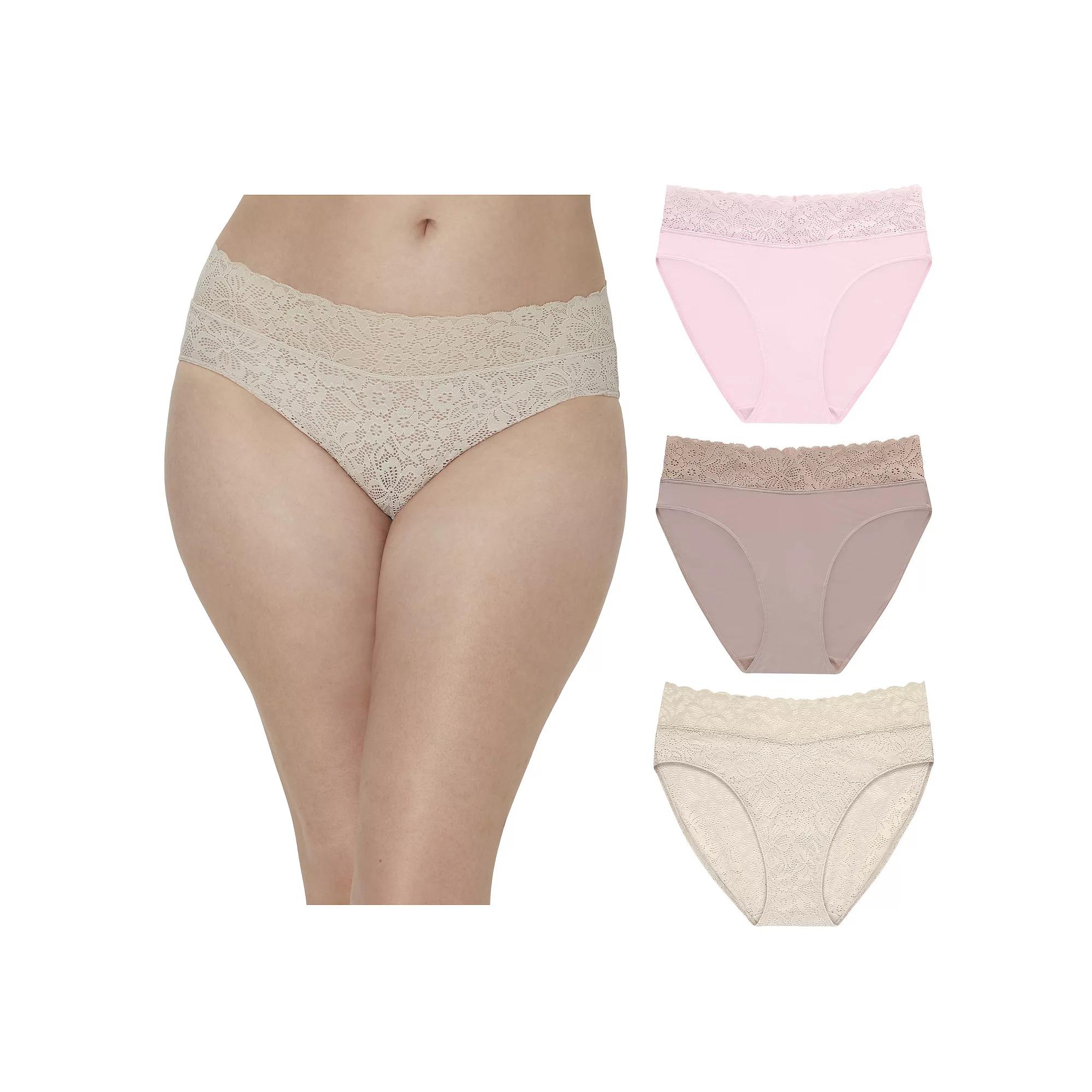 Maidenform Women's Perfect Fit Stretch Lace High Leg Underwear, 3-Pack DM3SLB, Size: Small, Evening Blush Beige Product Image