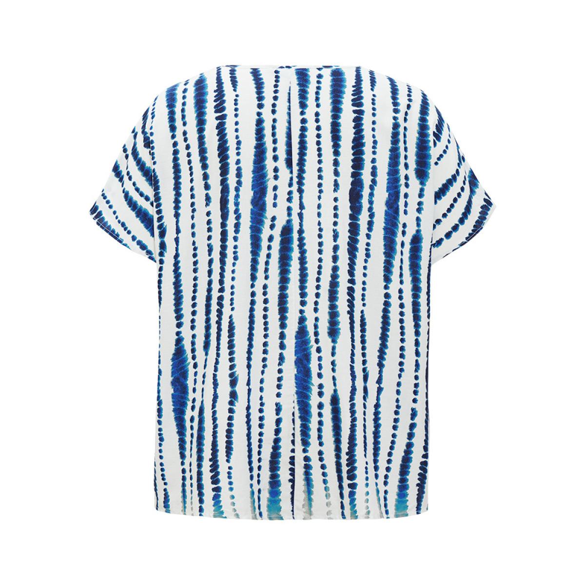 Plus Size Multicolor Tie Dye Patchwork Batwing Sleeve Notched Neck Blouse Women Vacation Short sleeve Notched collar Dailywear Blouses BloomChic 14-16/1X Product Image