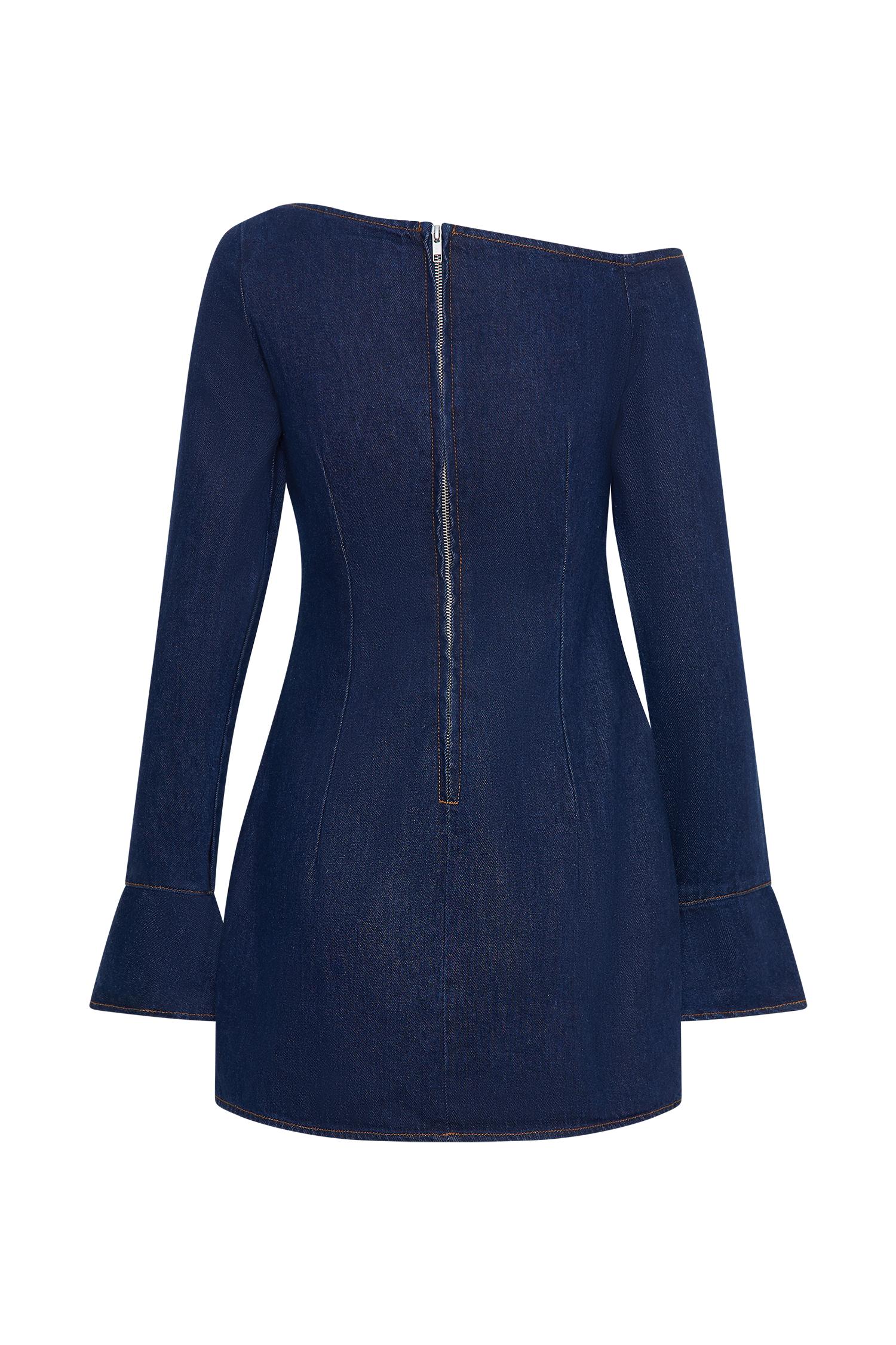 Cece Denim Mini Dress With Ties - Indigo Blue Product Image