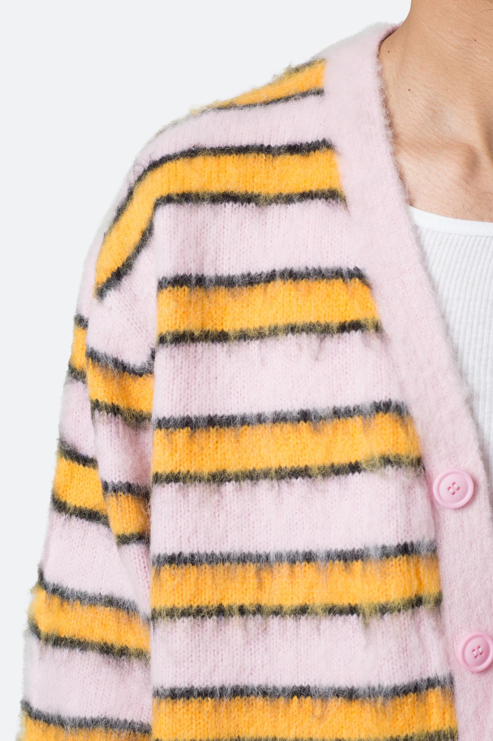 Striped Mohair Cardigan Sweater - Pink Product Image