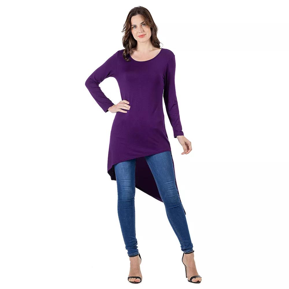 Women's 24Seven Comfort Apparel Long Sleeve Knee Length Asymmetrical Tunic Top,  Product Image