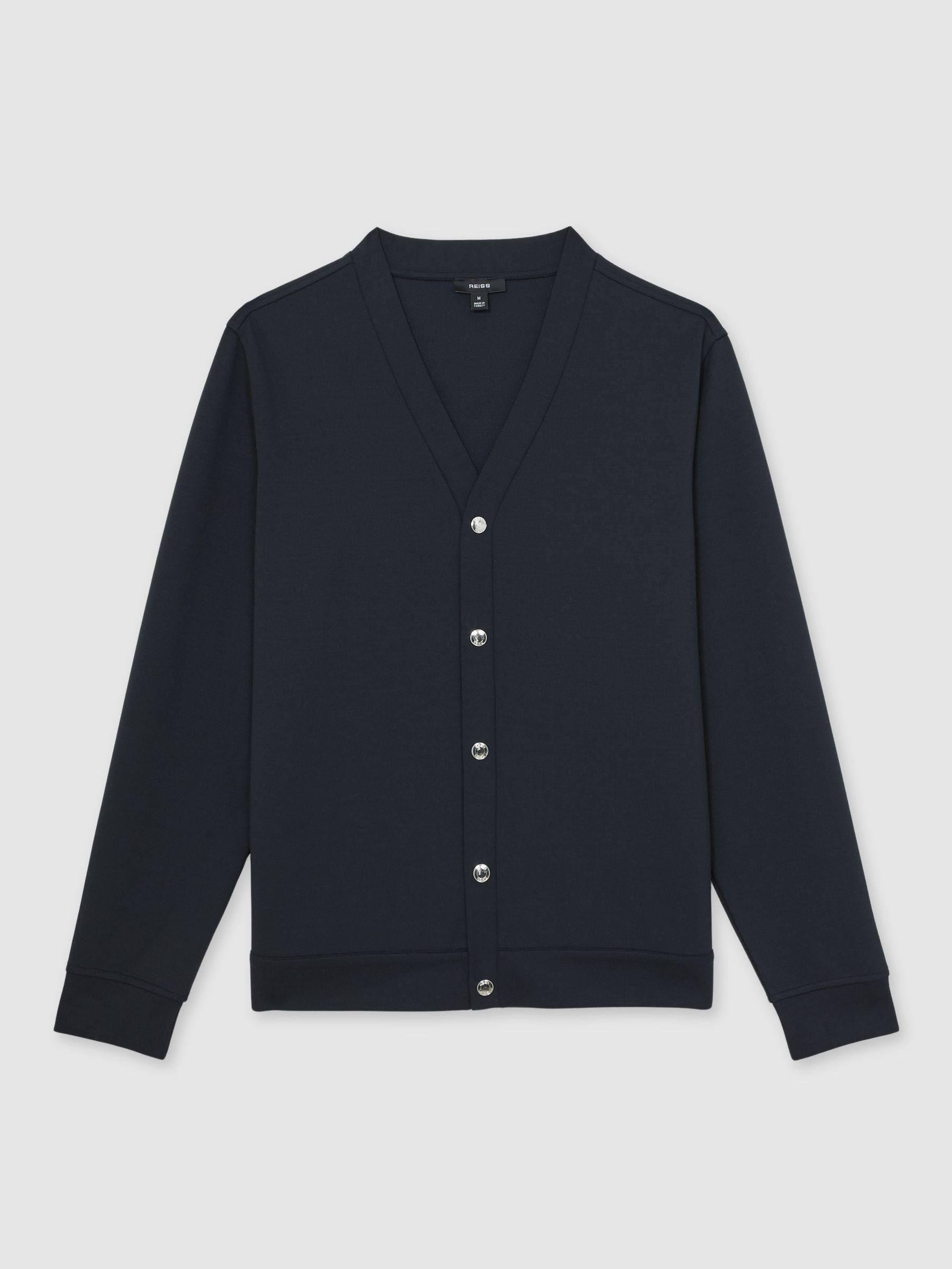 Premium Interlock Press-Stud Cardigan in Navy Product Image