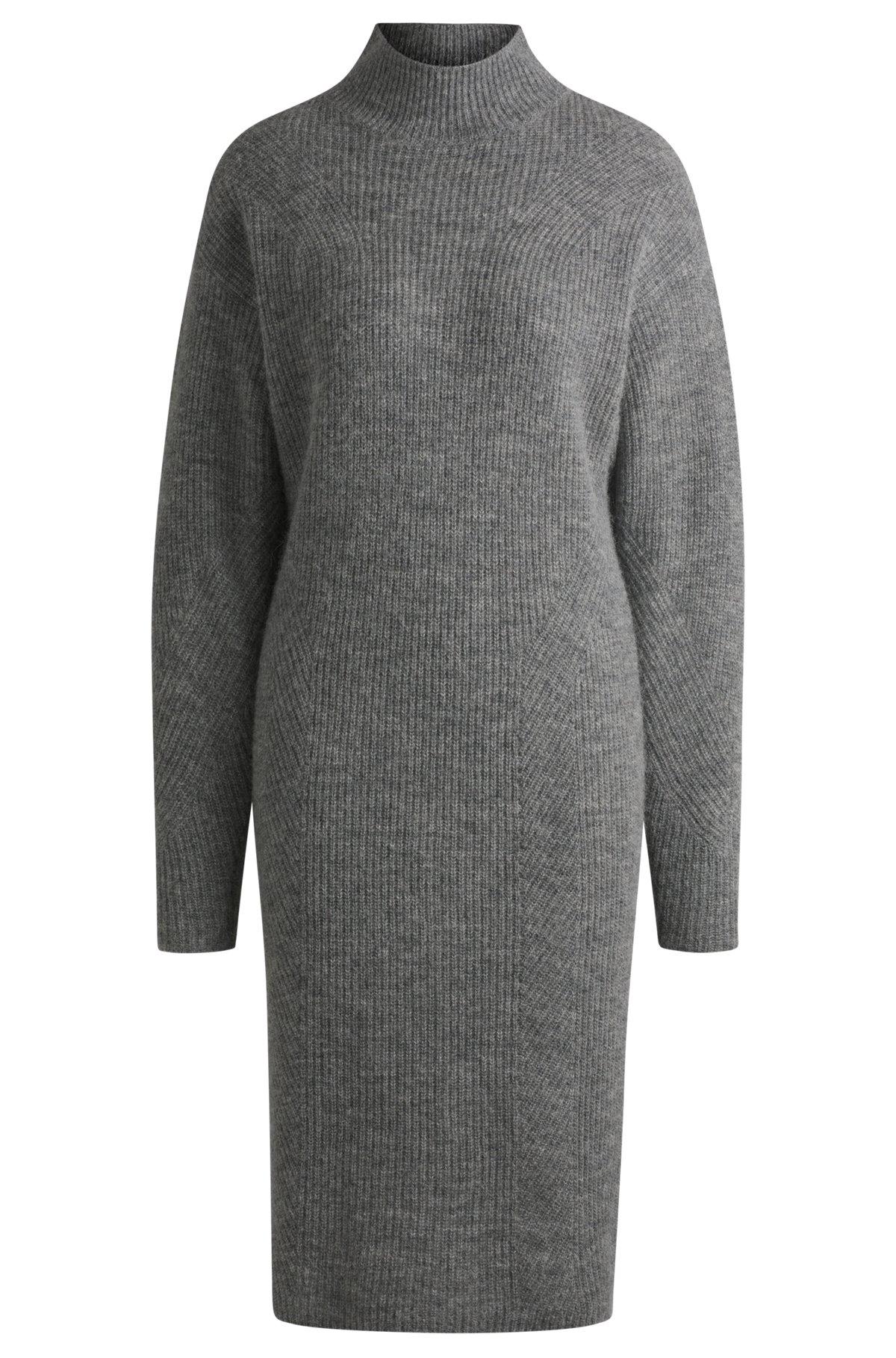 BOSS - Long-sleeved relaxed-fit dress with mixed ribbing - Silver Product Image