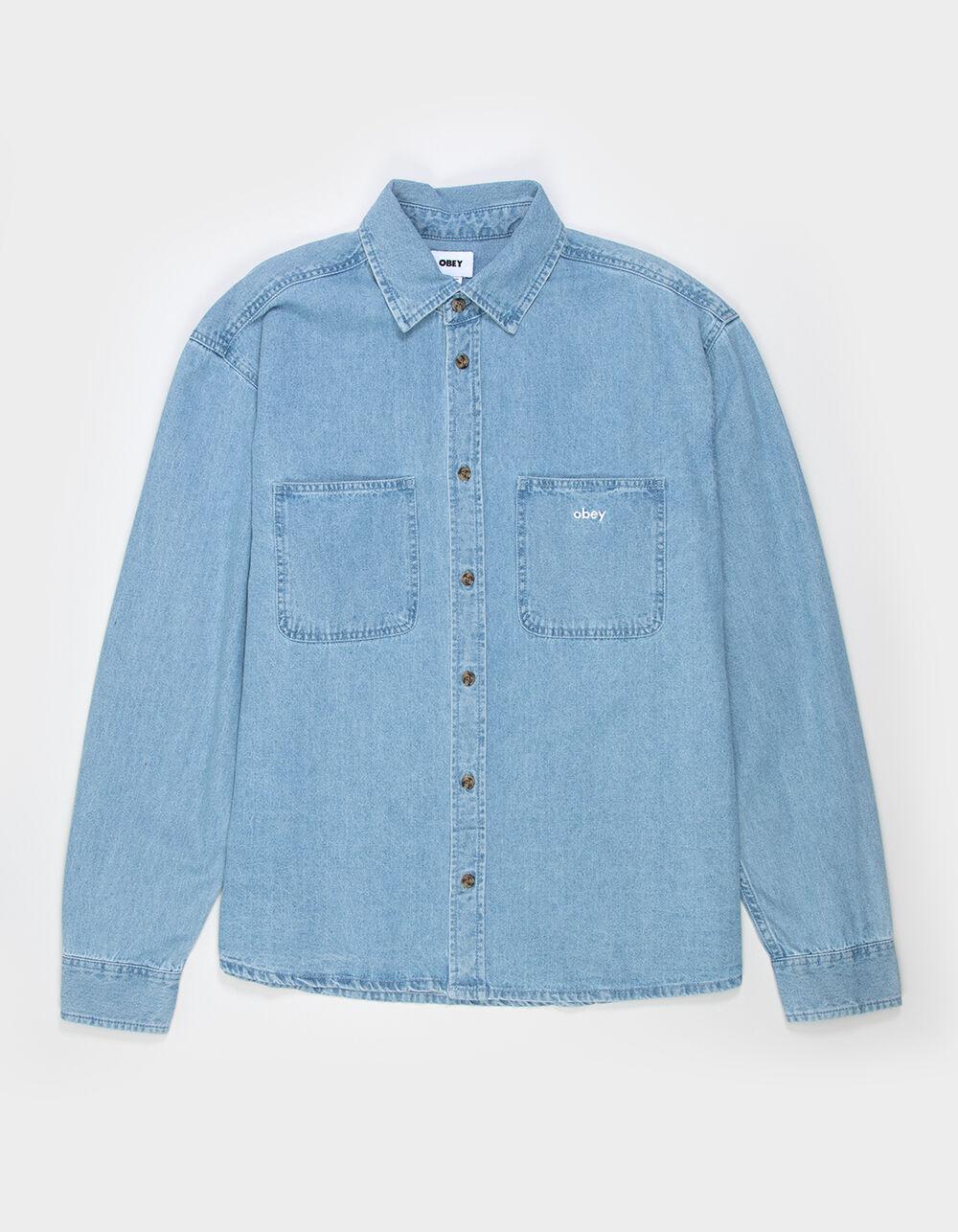 OBEY Bigwig Dean Mens Button Up Denim Shirt - LIGHT INDIGO Product Image