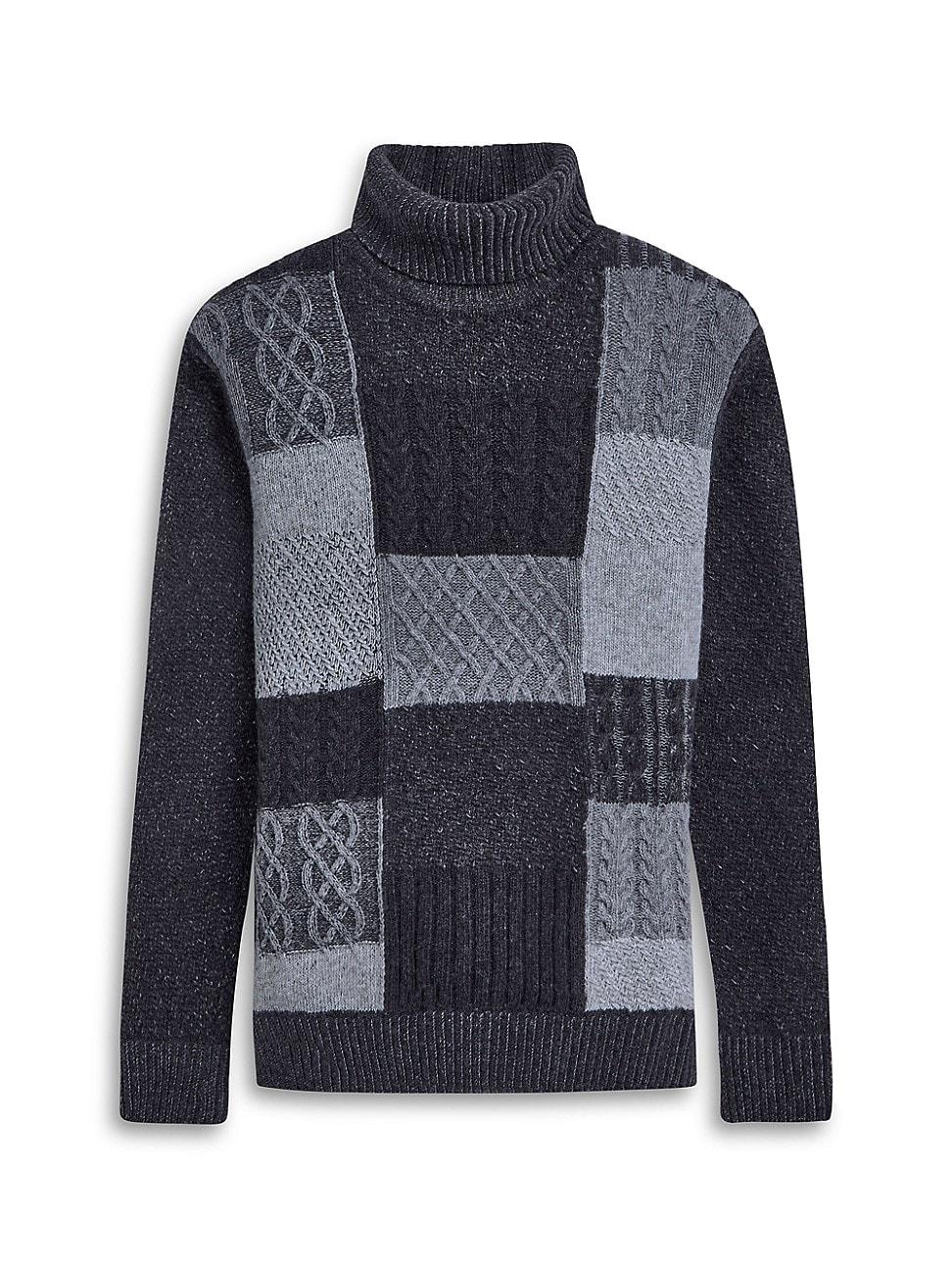 Mens Wool-Cotton Patchwork Turtleneck Sweater Product Image