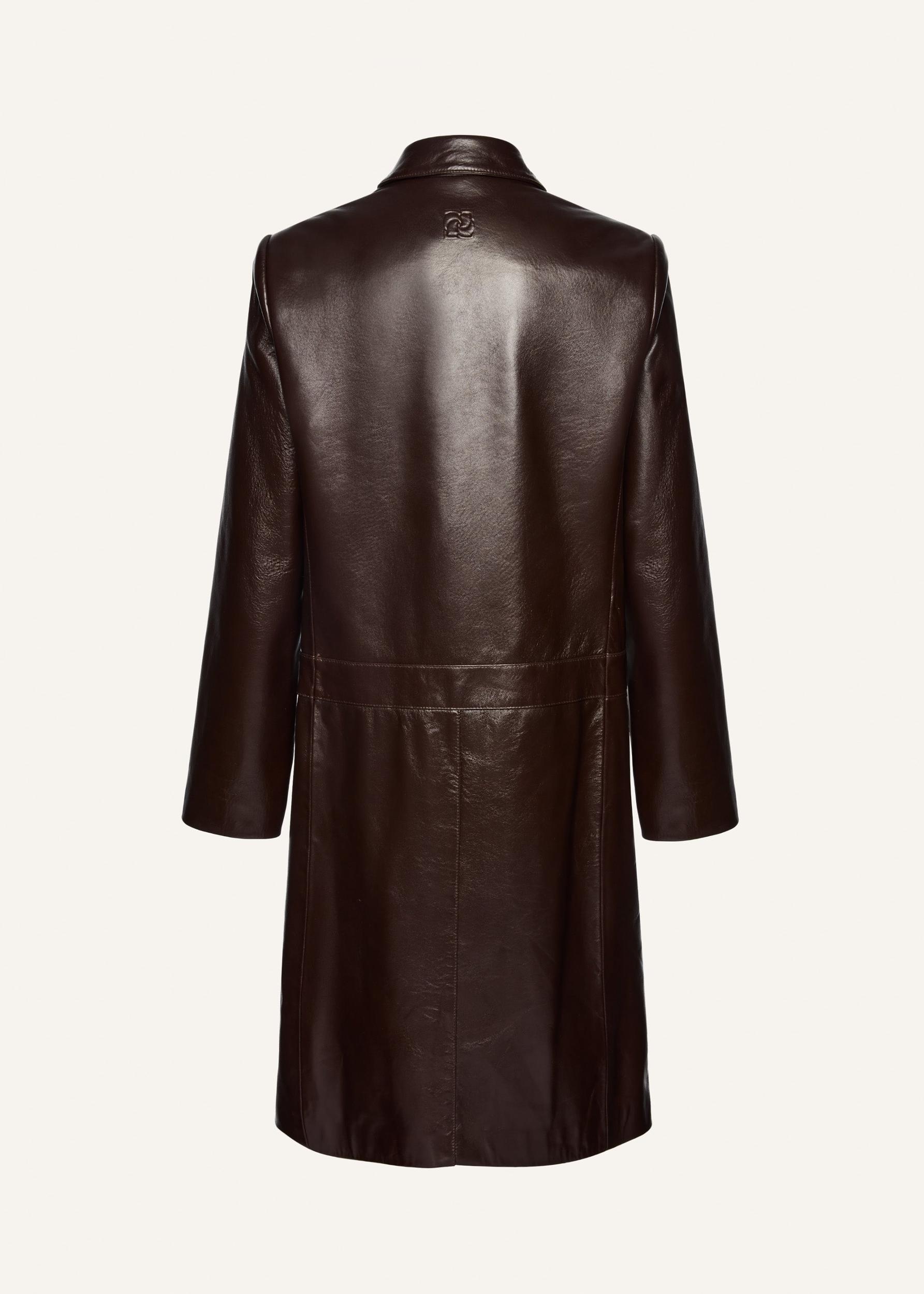Classic button-up leather coat in brown Product Image