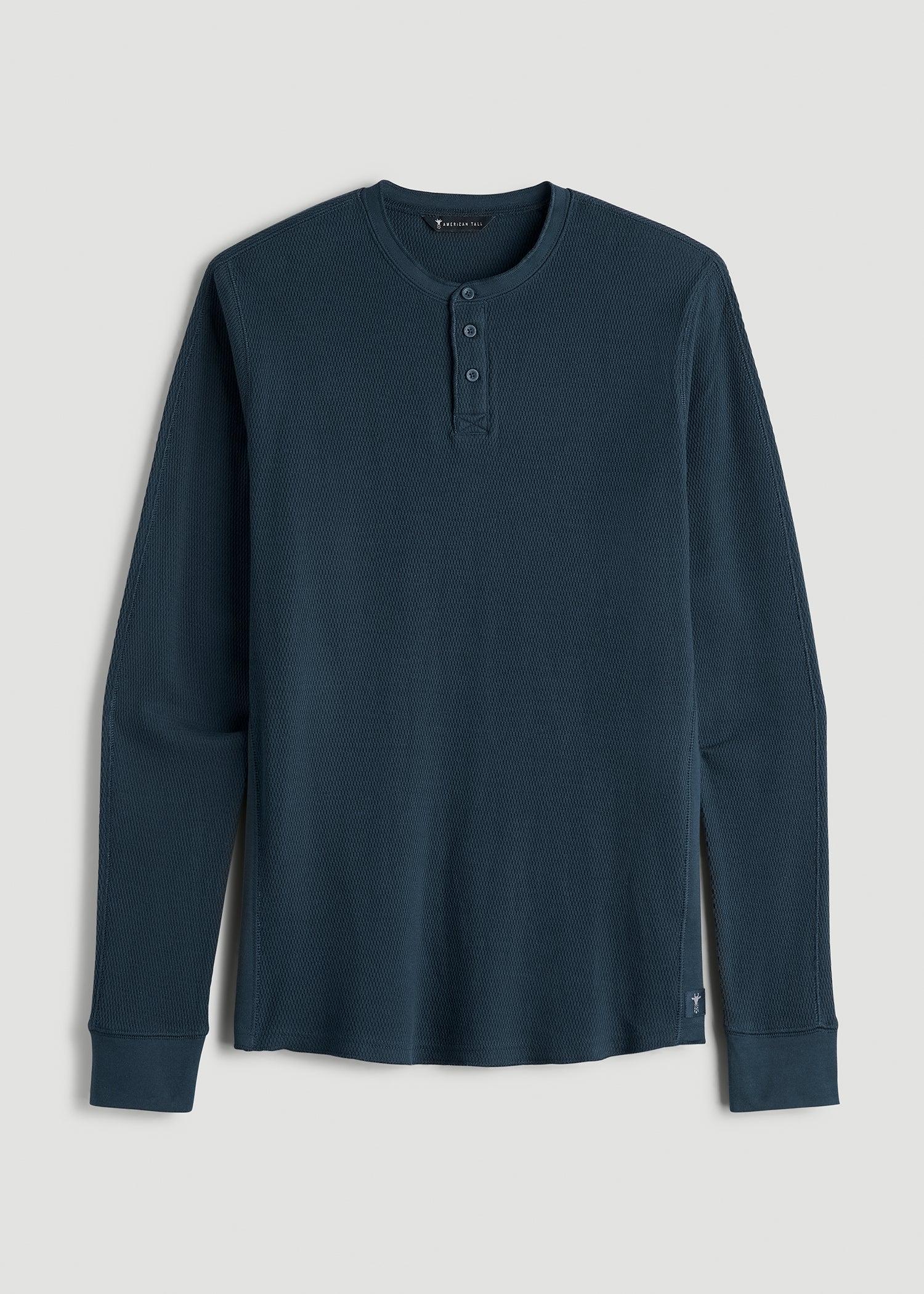 Double Honeycomb Thermal Long-Sleeve Henley Shirt for Tall Men in True Navy Male Product Image