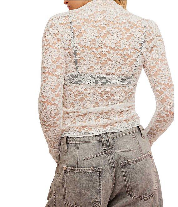 Free People All Day Lace V Neck Long Sleeve Sheer Lace Knit Top Product Image