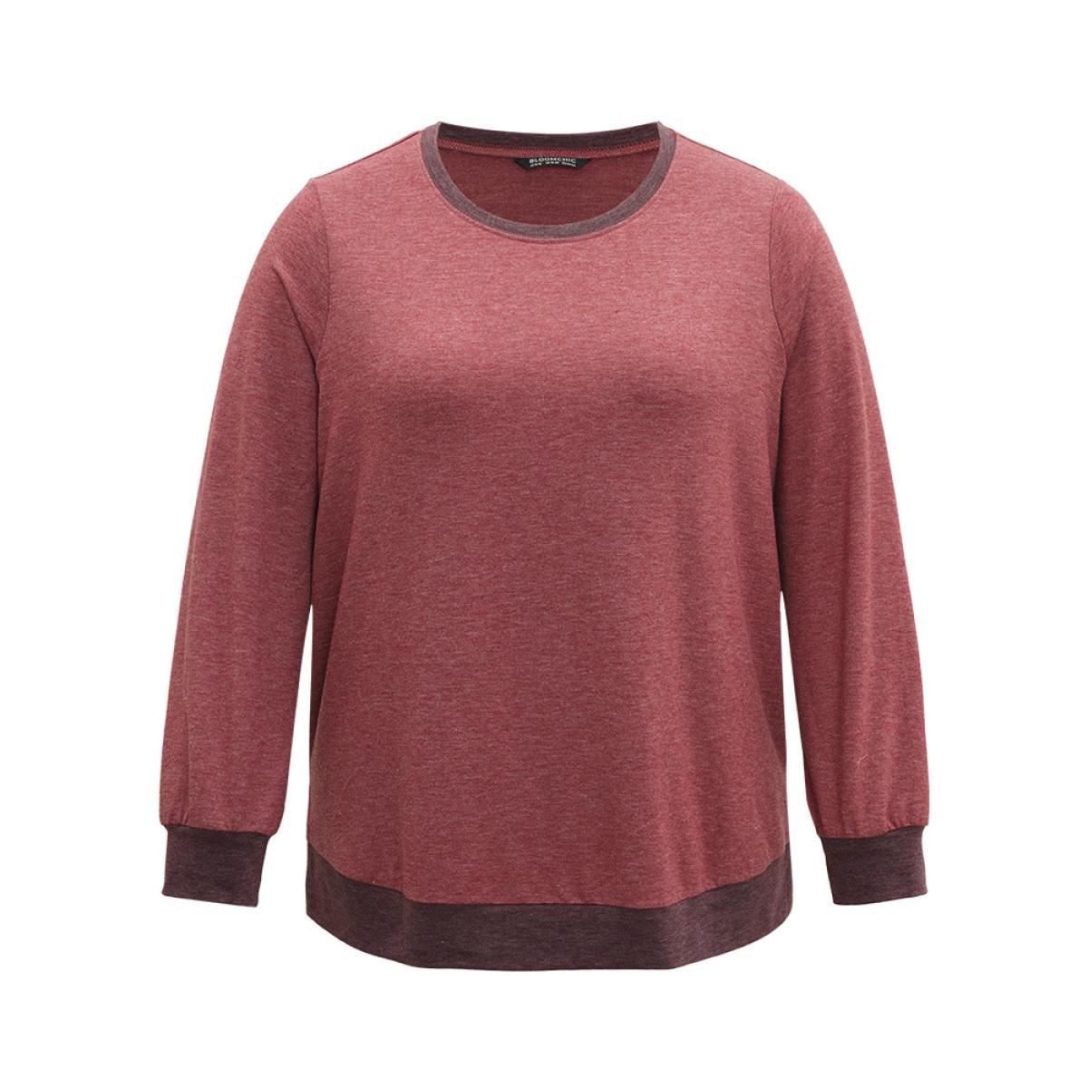 Plus Size Two Tone Split Side Sweatshirt Women Russet Casual Elastic cuffs Round Neck Dailywear Sweatshirts BloomChic 14-16/1X Product Image