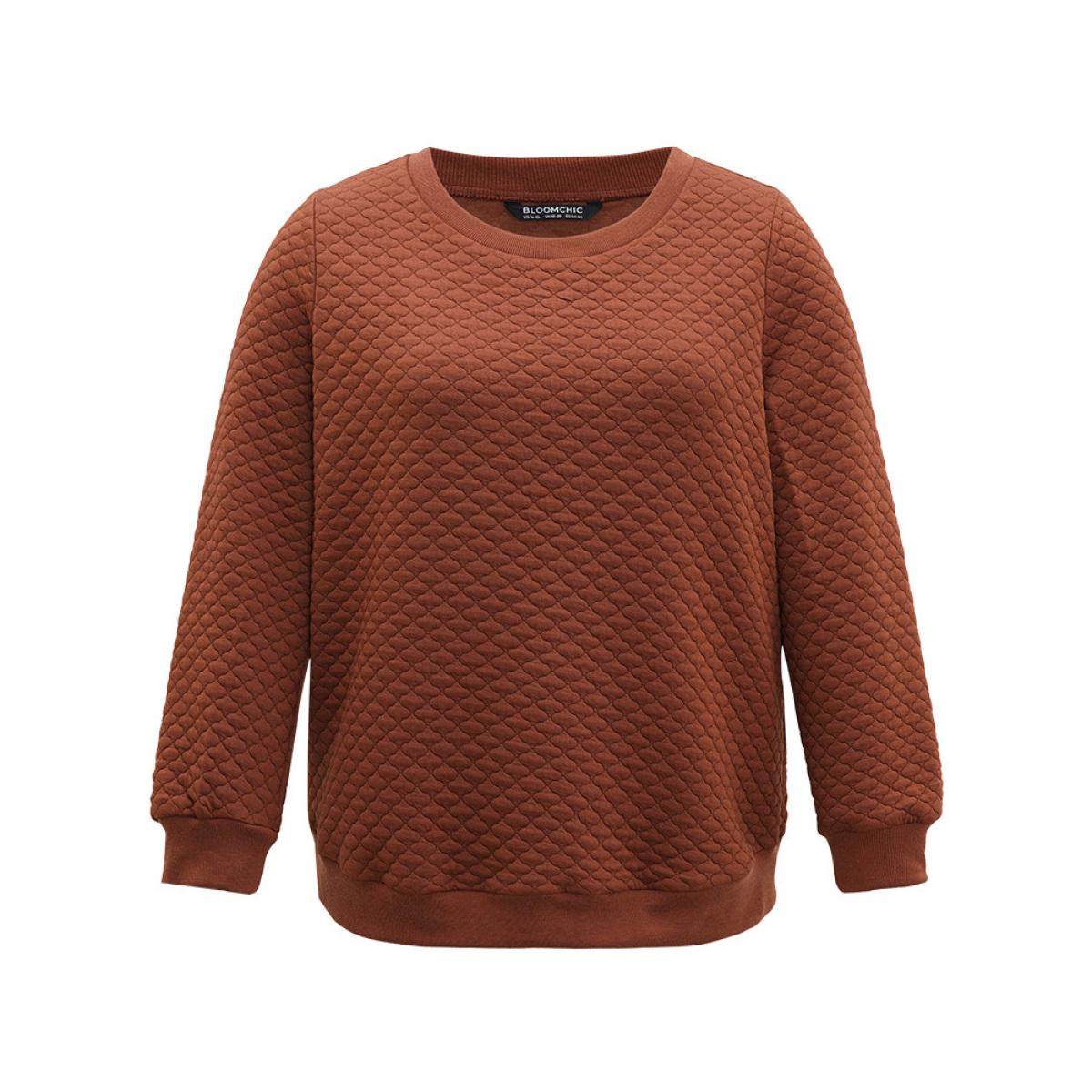 Plus Size Plain Texture Round Neck Sweatshirt Women Chocolate Elegant Elastic cuffs Round Neck Dailywear Sweatshirts BloomChic 22-24/3X Product Image