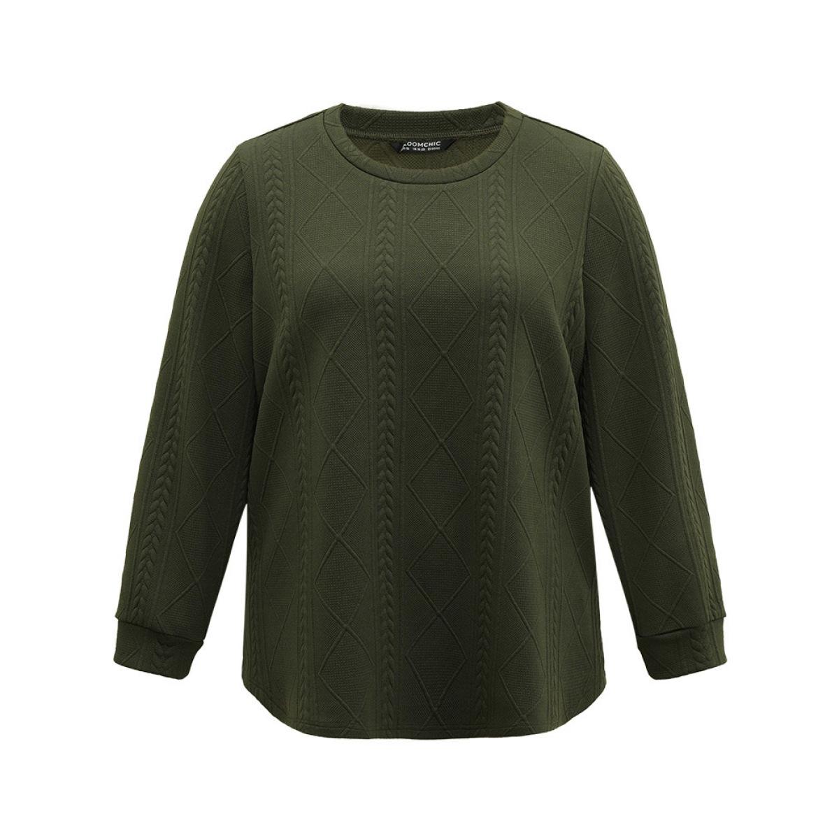 Plus Size Plain Textured Round Neck Sweatshirt Women Gray Casual Non Round Neck Everyday Sweatshirts BloomChic 26/4X Product Image